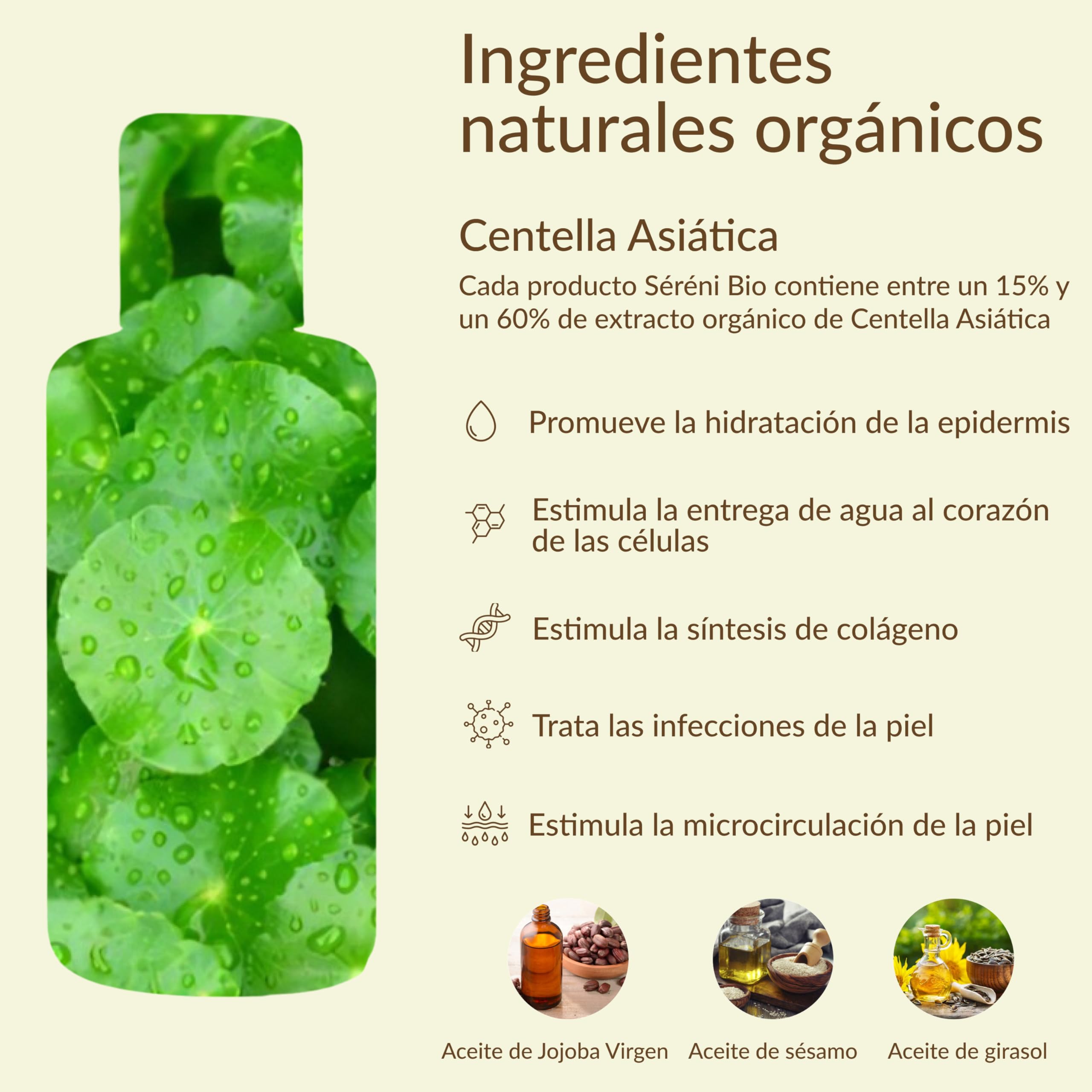 Sérénibio Aceite Nutritivo Centella Asiática - Cuidado Facial Profesional Certificado Bio, Vegano y de Comercio Justo - Calma Nutre - Aceite Hidratante para Pieles y Cabellos Ultrassensibles - 100 ml