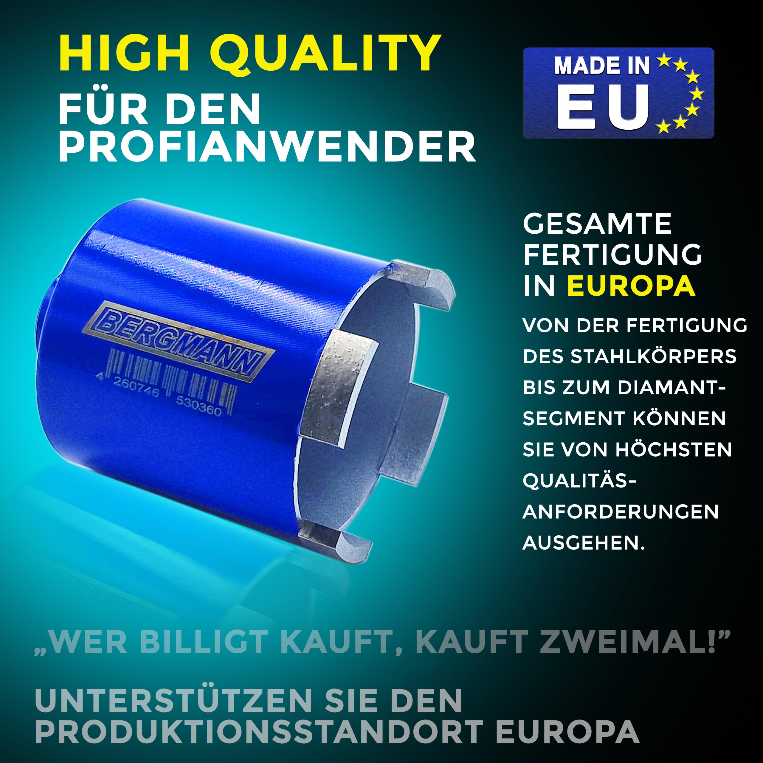 BERGMANN® Fabricado en la UE, avellanador de latas de 68 mm de diámetro + aspiración + adaptador hexagonal, broca para núcleo, fresadora de latas, sierra perforadora para taladros, enchufes