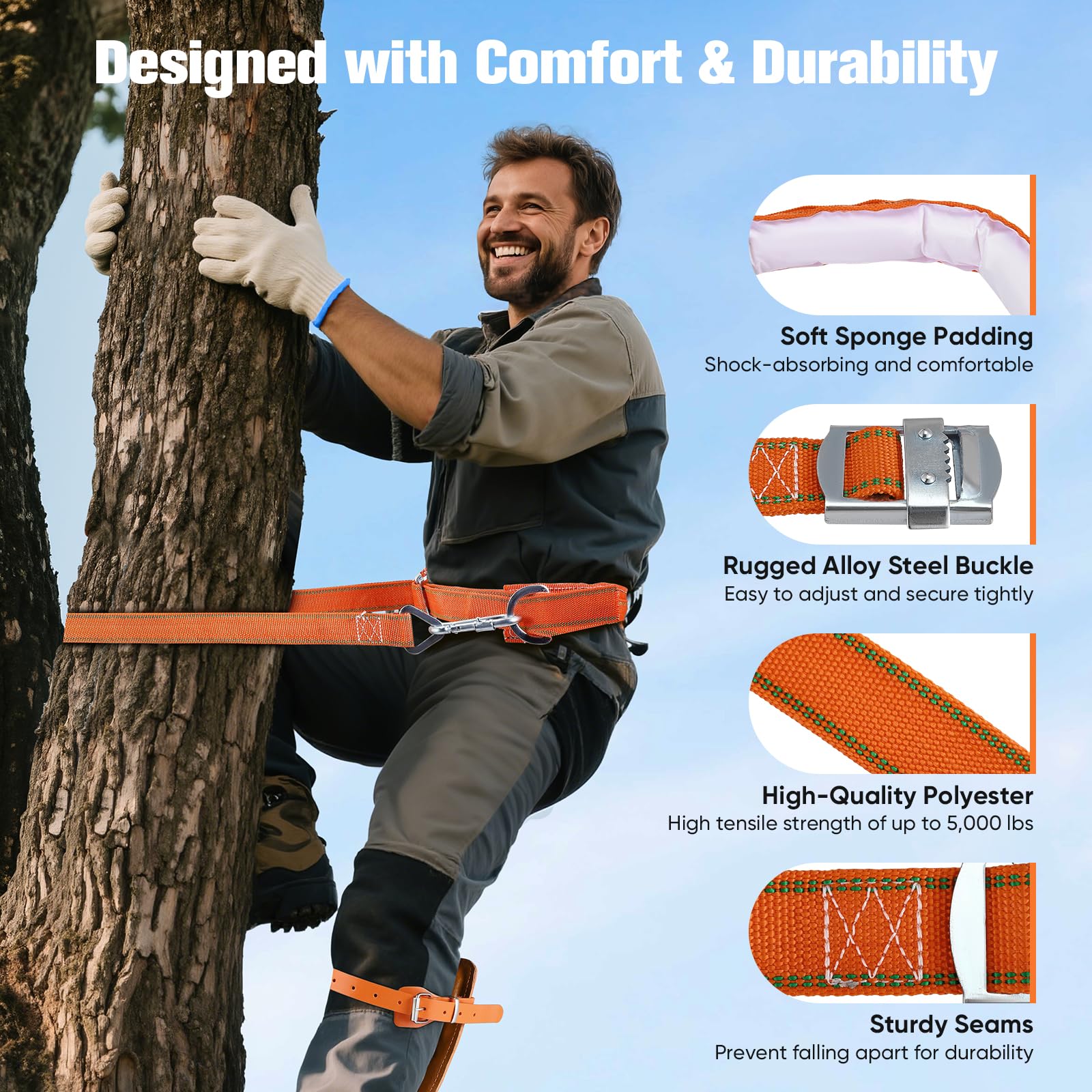 Outil d'escalade d'arbre réglable en hauteur-40 cm (15,7'') à 45 cm (17,7''), Outil d'escalade d'arbre de renforcement Vertical, Cravate Pied d'arbre