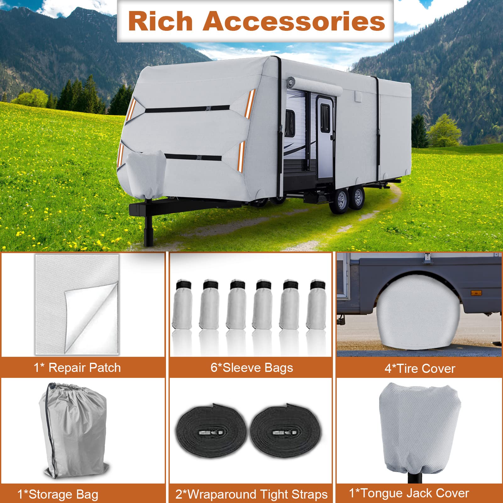 OVCRNIBI Travel Trailer Cover 22'1''24' RV Cover, 8 Layers ExtraThick