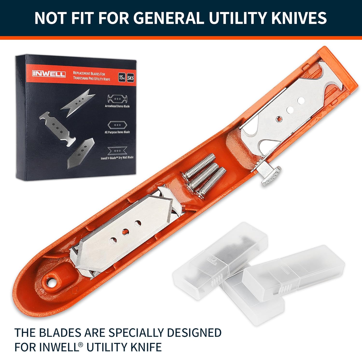15pcs Utility Knife Blades, 3 x Blades, SK5 Steel Replacement Blades Designed for Inwell Heavy Duty Utility Knife.