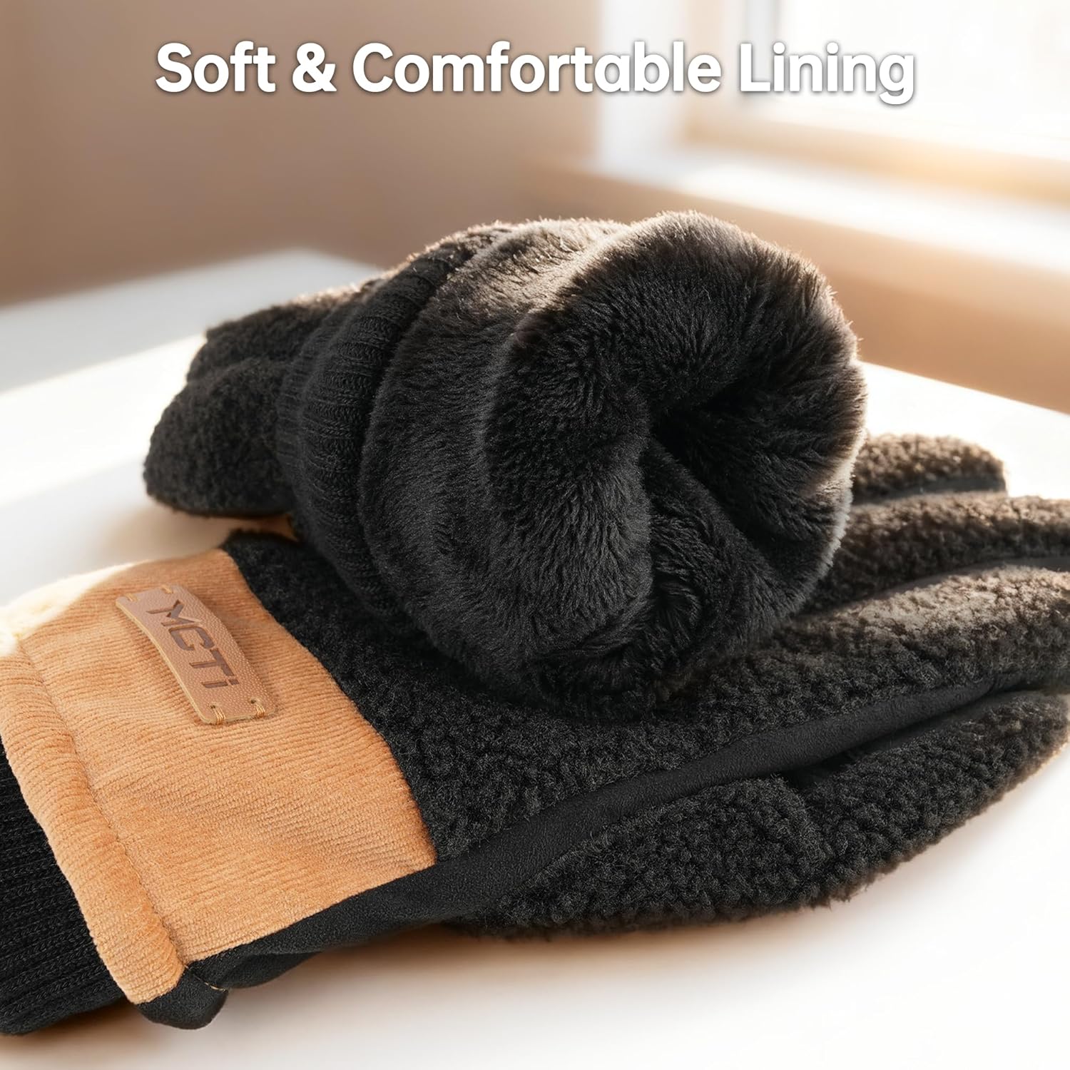 MCTi Winter Sherpa Gloves for Women Warm for Cold Weather Touchscreen Fleece Lining - Image 3