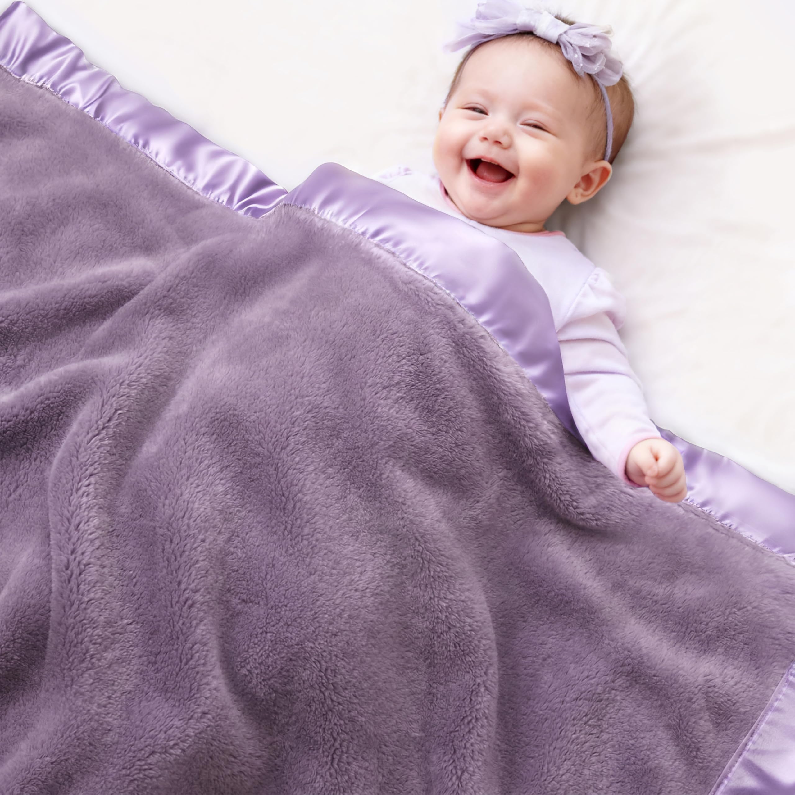 Pro Goleem Couverture polaire pour bébé avec bordure en satin de 5,1 cm, couverture en peluche douce pour garçons et filles pour bébés, violet, 76,2 x 101,6 cm
