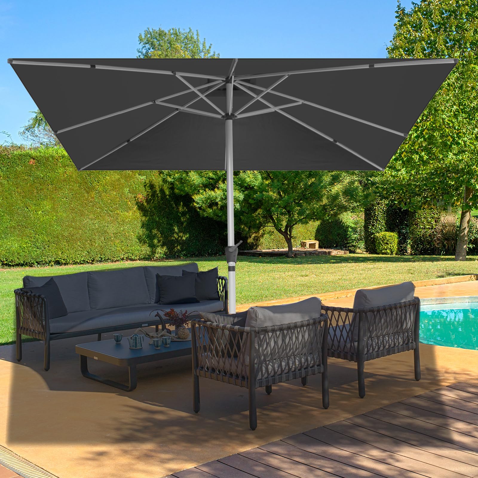 RANSENERS Sonnenschirm 300 x 300 cm mit Kreuzfuß, 8 Rippen, Extra Dicker Gewebe, UV 50+, für Garten, Terrasse, Cafe im Freien