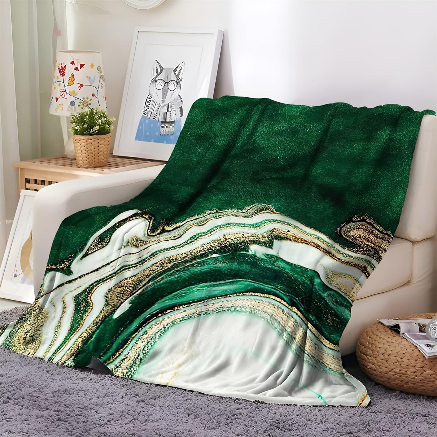 Couverture Polaire 180 x 220 cm Vert, Plaid Polaire Marbre Couverture 3D Imprimée Flanelle Blanket Literie 2 Personnes, Couvertures Doux et Chaude pour Canape Lit L2579