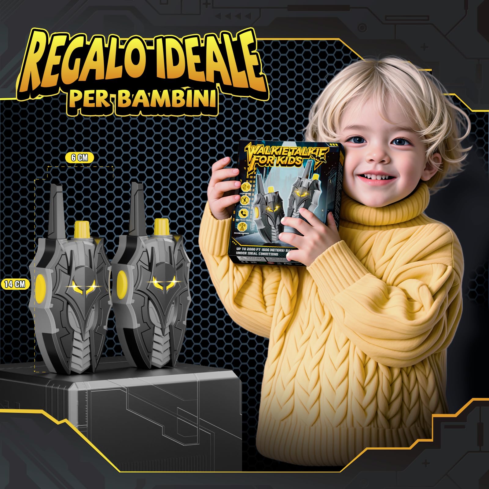 Walkie Talkie Bambini con Occhi Luminosi, Bat Astronave Stealth & Ali a Freccia, Giocattolo Gioco Bambino 3 4 5 6 7 8 10 11 12 Anni, Giocattoli Giochi Bambini 3-12 Anni, Regalo Bimbo 3-12 Anni Maschio