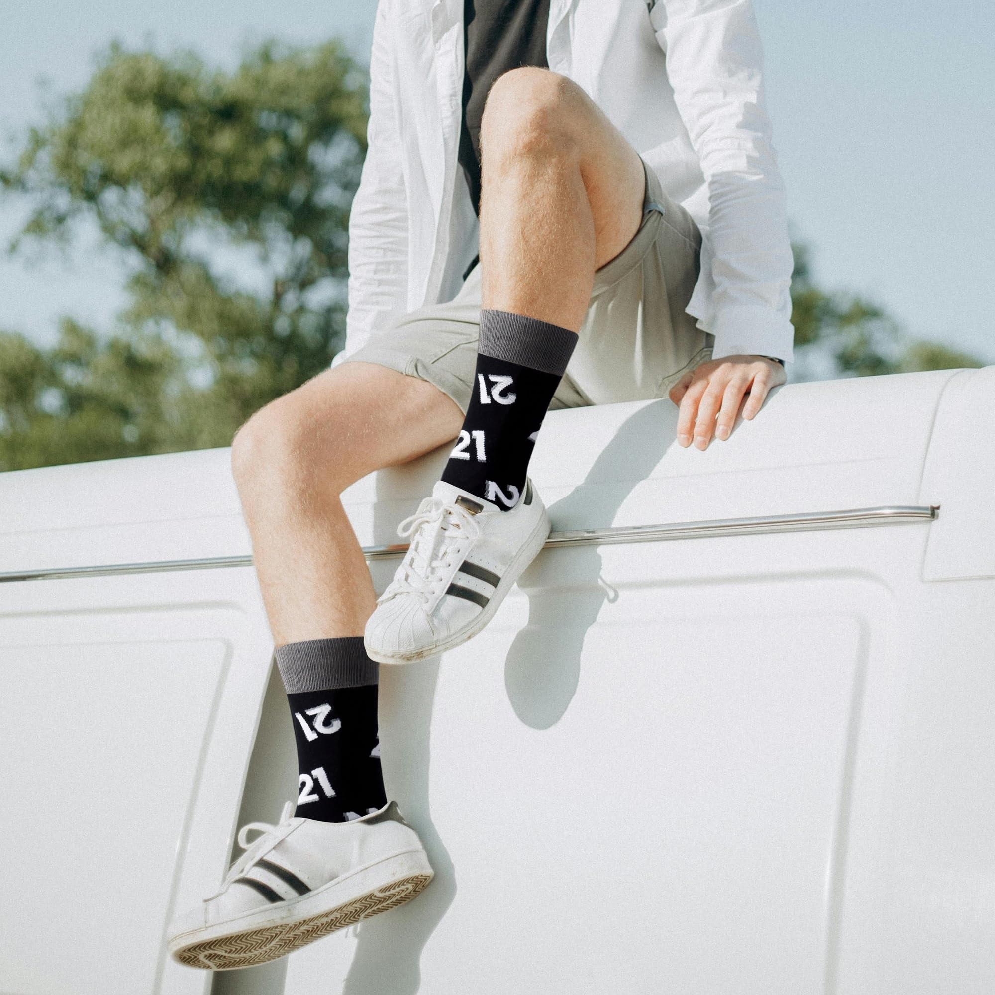 Jeasona 30th 40th 50th 60th 70th Birthday Gifts for Men Black Crew Cotton Socks