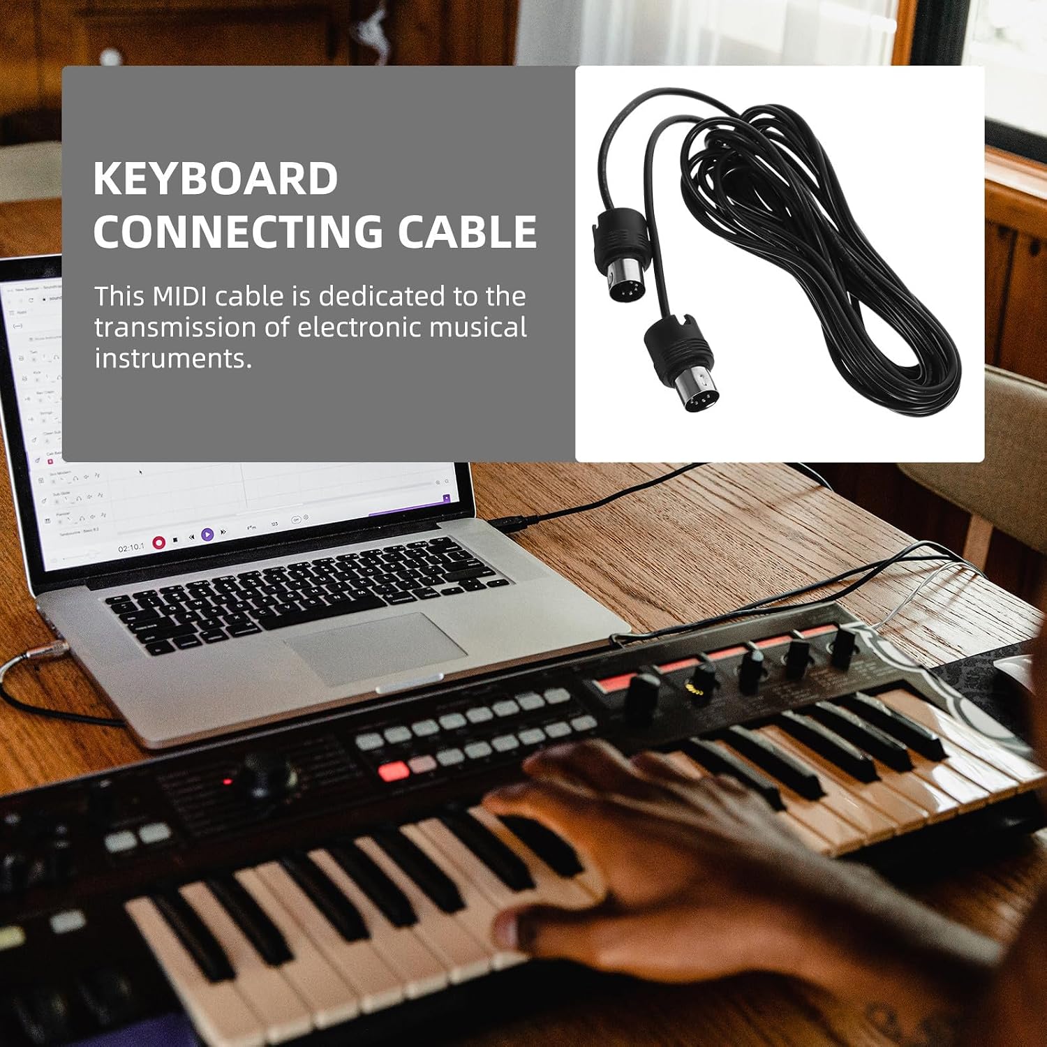 BESTYASH 5m Midi Male to Male Connection Cable 5-pin Din Professional Audio Card Cable Accessory for Midi Keyboard Controller and Sound Equipment