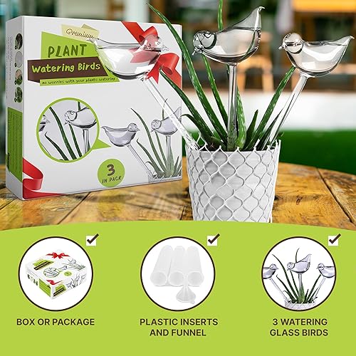 Miniatura 3 de Pájaros de vidrio duraderos, globos de riego para plantas, pajitas de riego automático, paquete de 3 regalos para jardineros, bombillas de riego de