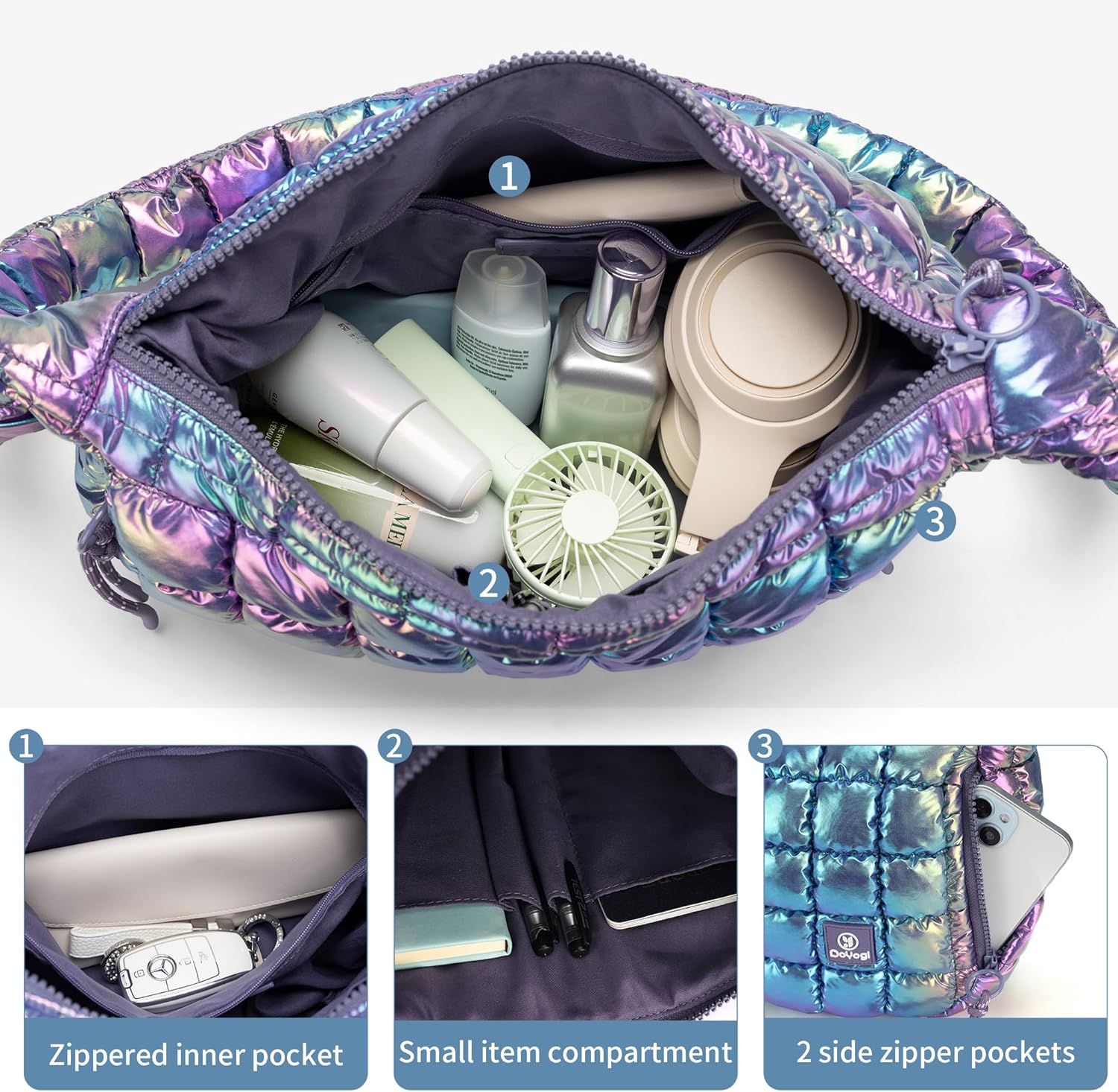 Puffy Tote Bag Lightweight Padding Hobo Bag Dazzling Shoulder Bag Soft Crossbody Bags Quilted Tote Bag - Image 5