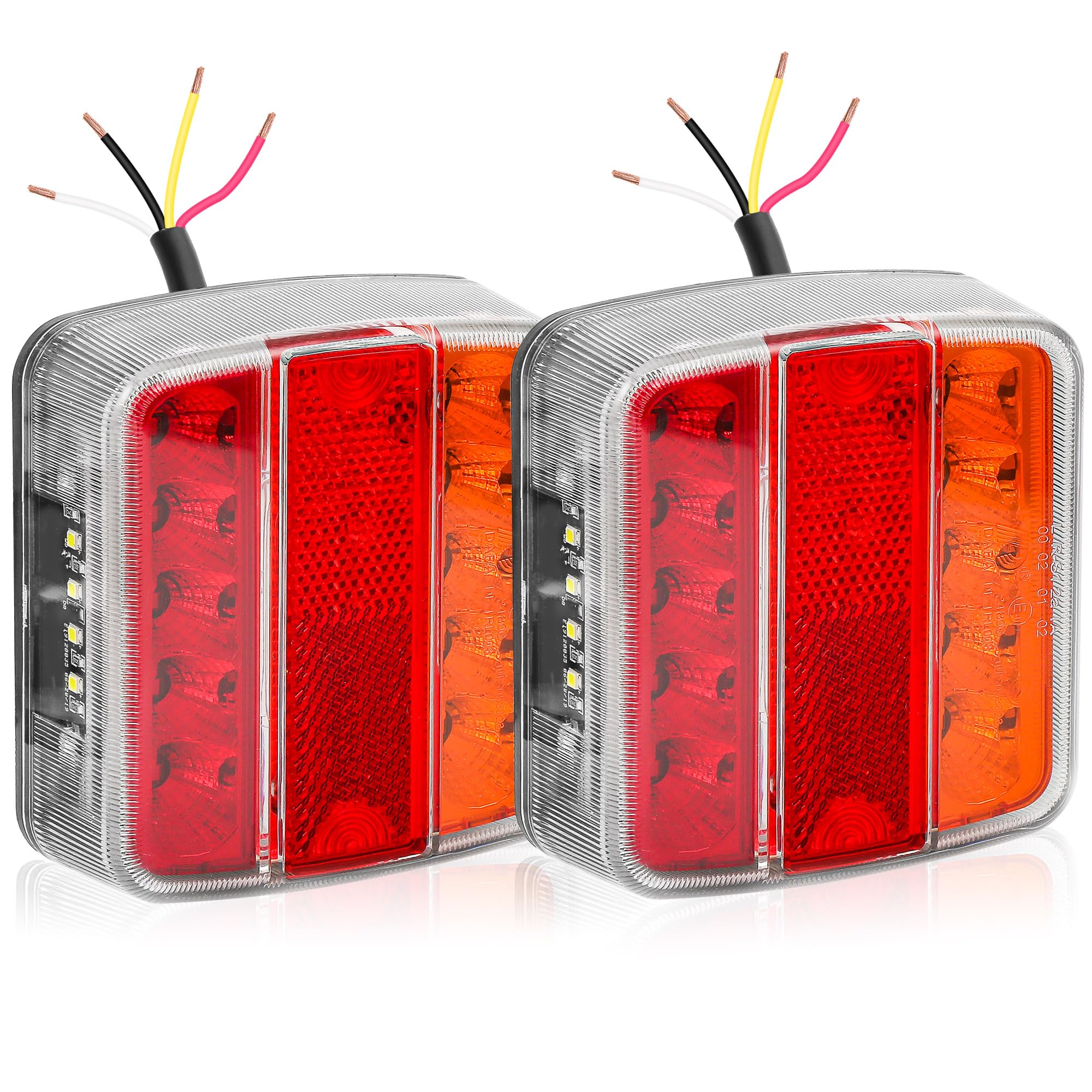 Quadrato Fanali Posteriore Rimorchio LED Omologati E-Mark 12V/24V Impermeabili IP67, 5-in-1 Rosso(Luce di Frecce/Posizione/Targa/Freno/Riflettore) Fissaggio con Perno Per Rimorchio Furgoni
