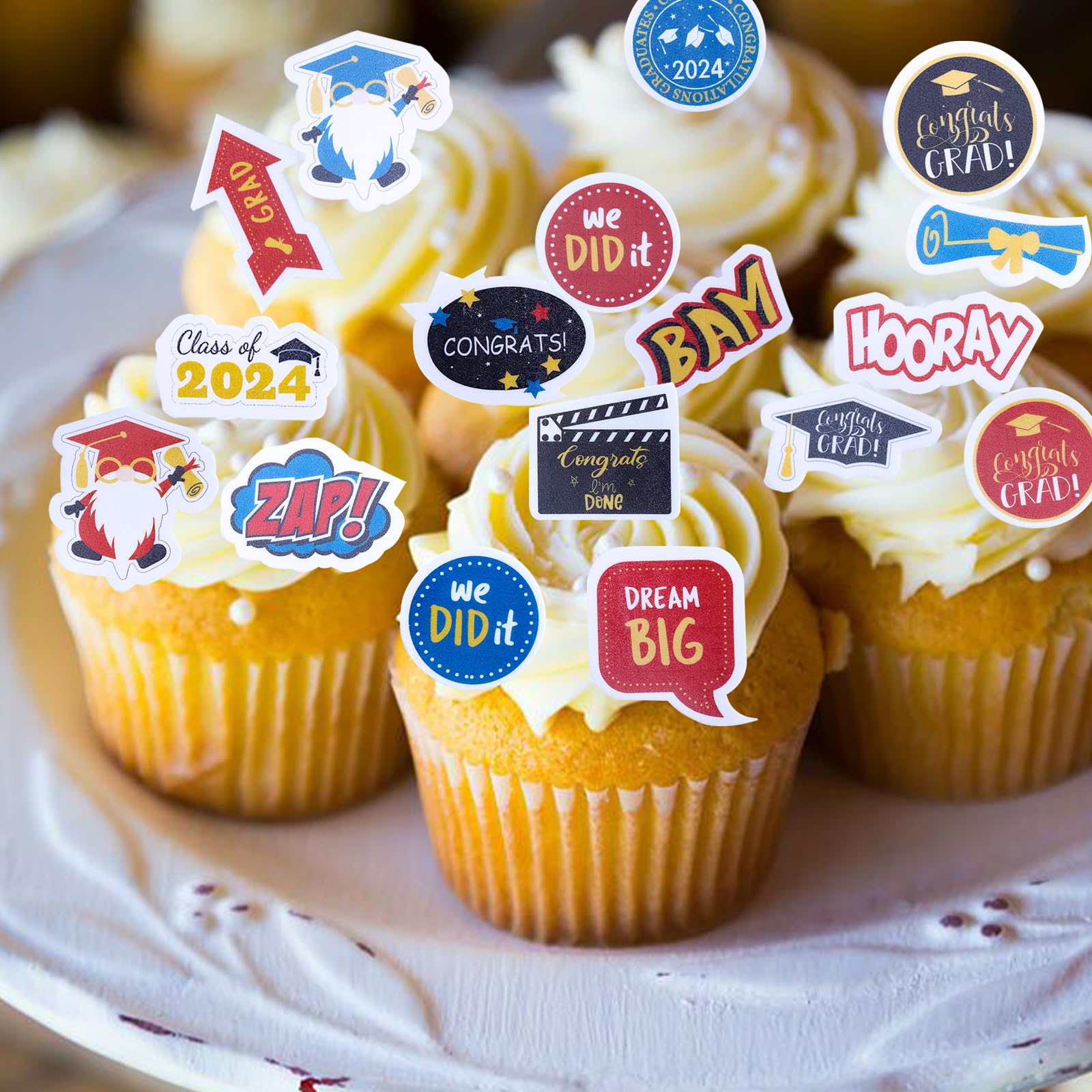 ENLACE Essbare Tortendeko Abschluss Deko für Torte,72 Stück Graduation Tortendeko Essbar,Esspapier Tortendeko Grade Cap Cupcake Topper Essbar,Kuchendeko für 2024 Abschluss Party Partyzubehör