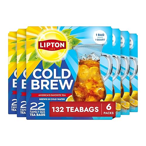 Lipton Cold Brew Iced Tea Bags, Family Size Iced Tea Bags, 132 Total Bags (22ct - Pack of 6) - NEW