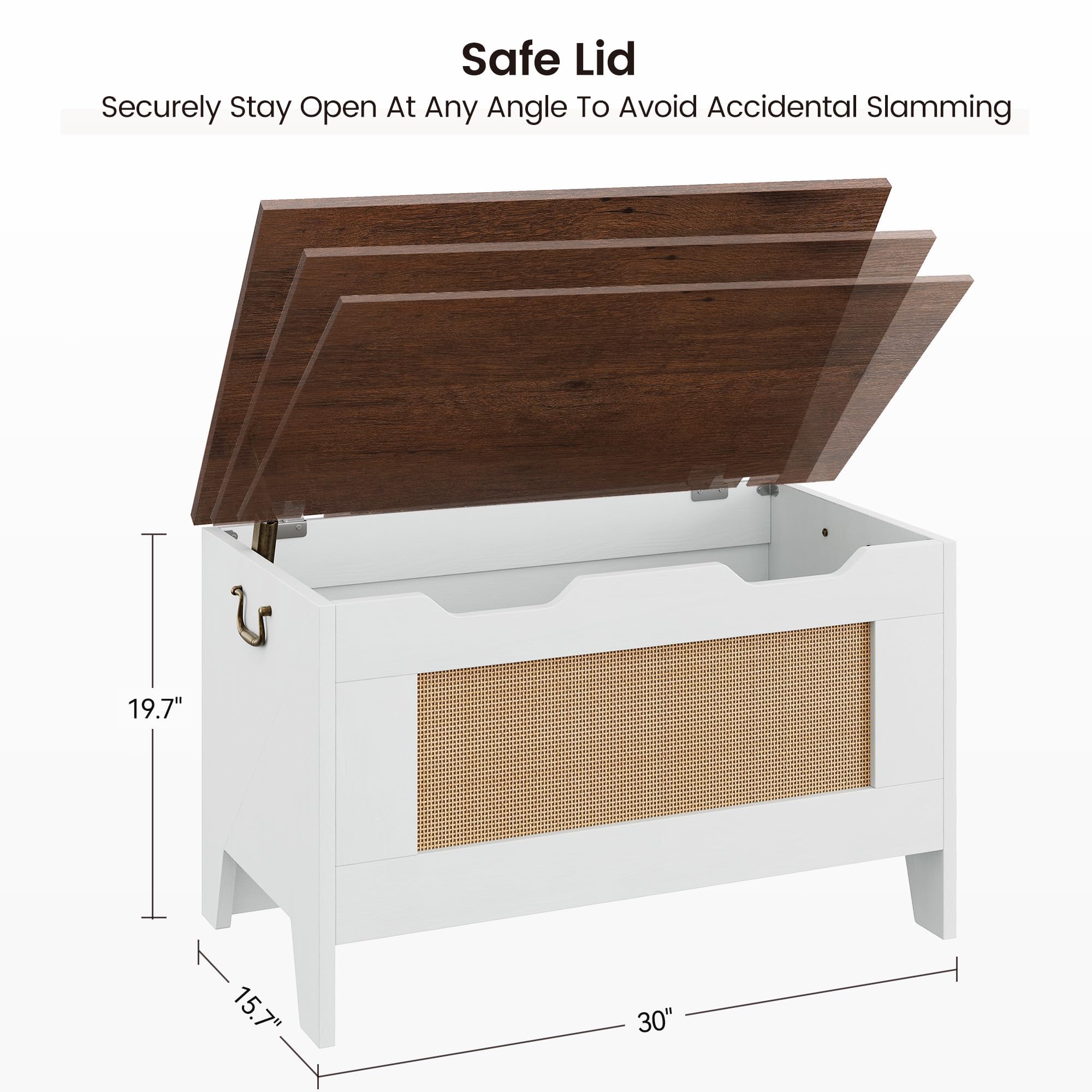 GarveeHome 30" Storage Chest, Toy Chest With Lids, Entryway Storage Bench with Safety Hinge, Wooden Storage Trunk, Supports 350 Lb, for Living Room, Bedroom, White+Brown Top