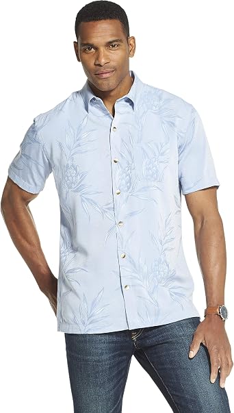 Van Heusen Mens Air Tropical Short Sleeve Button Down Poly Rayon Shirt