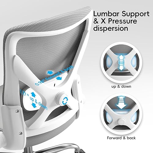 Miniatura 5 de Silla ergonómica de escritorio para oficina, para computadora, en forma de X, de malla de piel sintética con soporte lumbar ajustable, silla