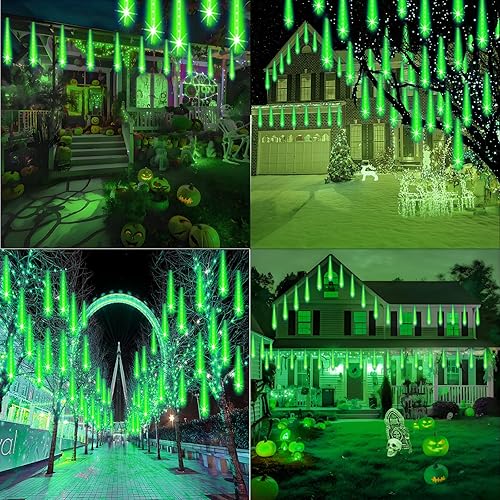 Miniatura 4 de Luces de Halloween para exteriores, luces de Navidad de lluvia de meteoritos para decoraciones de Halloween, 8 tubos de 192 luces LED de nieve que