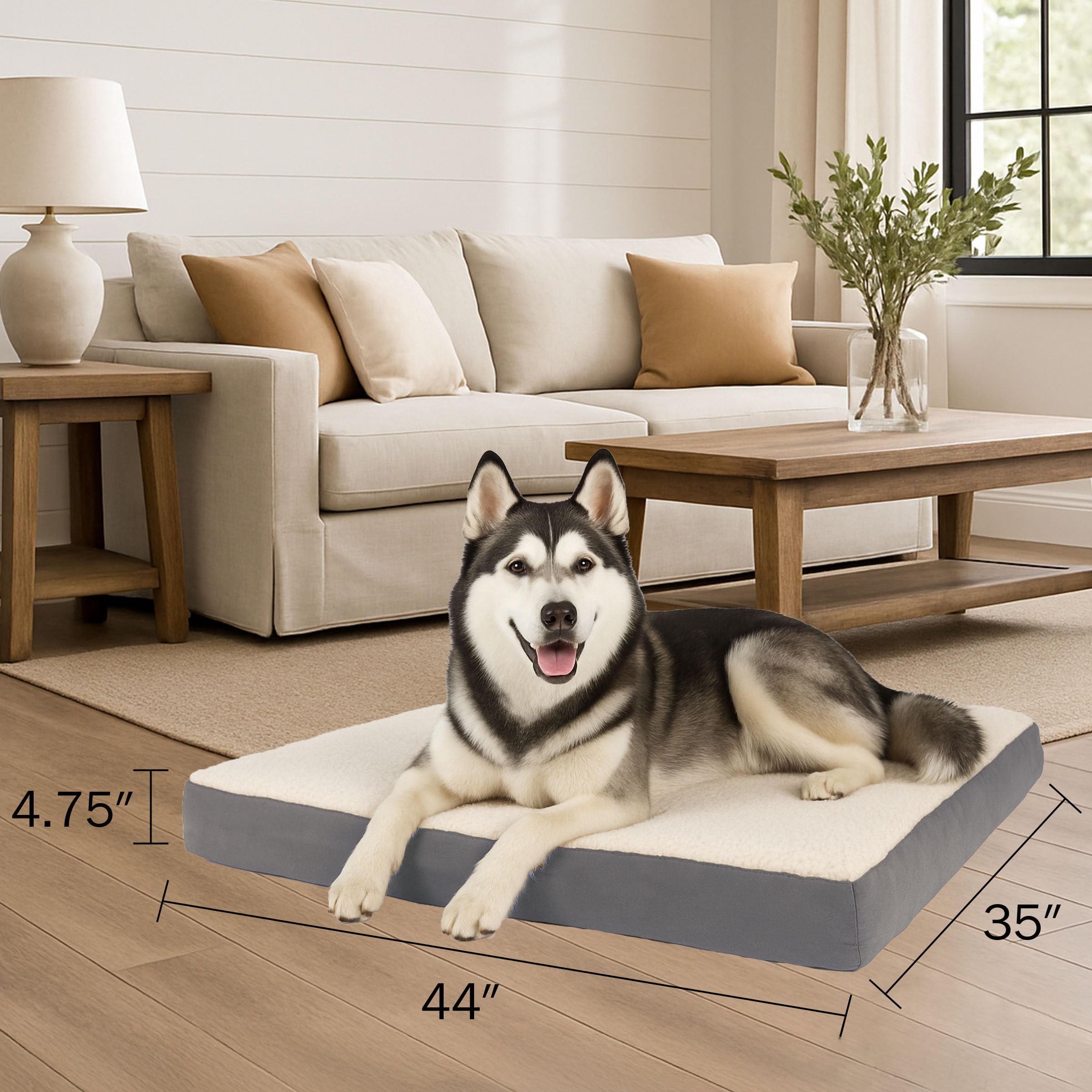 Petmaker Cama ortopédica para Perro, Cama de Espuma viscoelástica de 2 Capas con Cubierta Superior Sherpa Lavable a máquina, Cama para Perros Grandes de hasta 100 Libras (Gris)