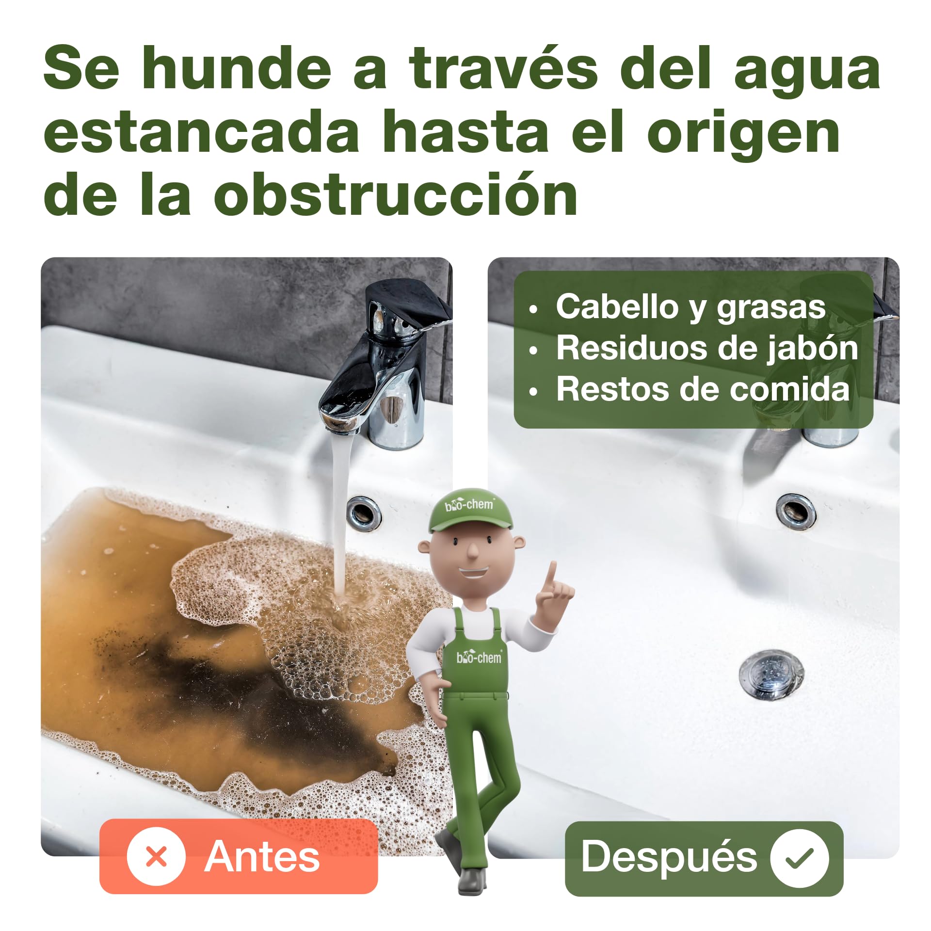 bio-chem Desatascador tuberias profesional líquido 4L | Desatascador para eliminar pelos y residuos, eficaz incluso con agua estancada, fórmula concentrada para hasta 20 usos