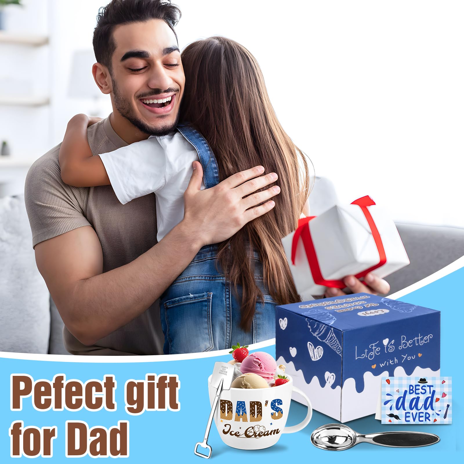 Dad Gifts, Funny Christmas Gifts For Dad Father From Daughter Son, Funny Dad's Ice Cream Bowl Scoop Shovel Spoon Set,Novelty Birthday Gift For Papa Father StepDads,Unique New Daddy Gifts From Wife