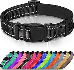 Joytale Reflective Dog Collar, Soft Neoprene Padded Breathable Nylon Pet Collar Adjustable for Extra Small and Puppy Dogs, XS, Black