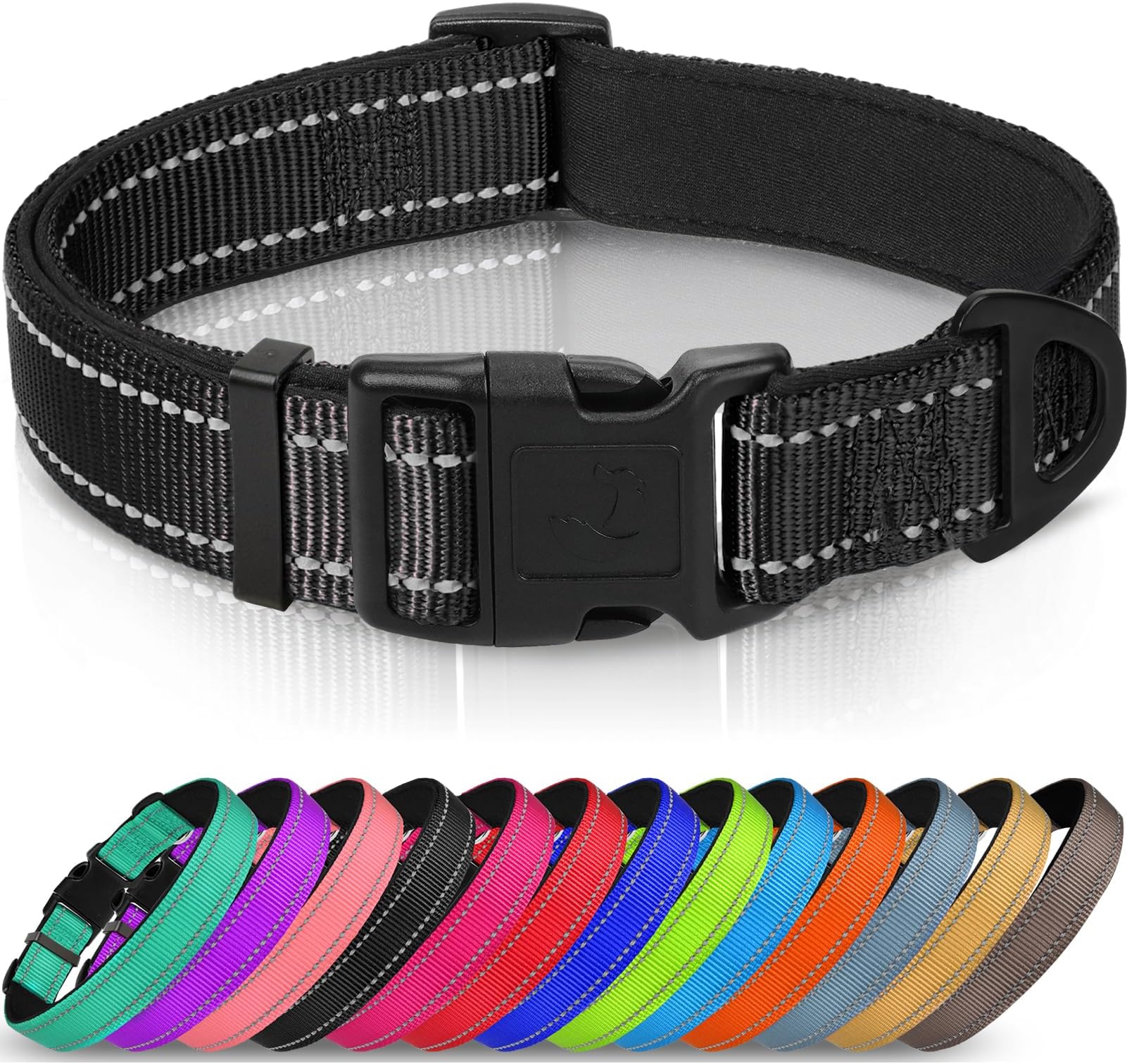 Joytale Reflective Dog Collar, Soft Neoprene Padded Breathable Nylon Pet Collar Adjustable for Small Dogs, S, Black