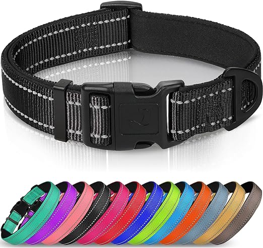 Joytale Reflective Dog Collar,Soft Neoprene Padded Breathable Nylon Pet Collar Adjustable for Small Dogs,Black,S