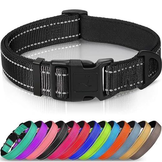Joytale Reflective Dog Collar,Soft Neoprene Padded Breathable Nylon Pet Collar Adjustable for Medium Dogs,Black,M