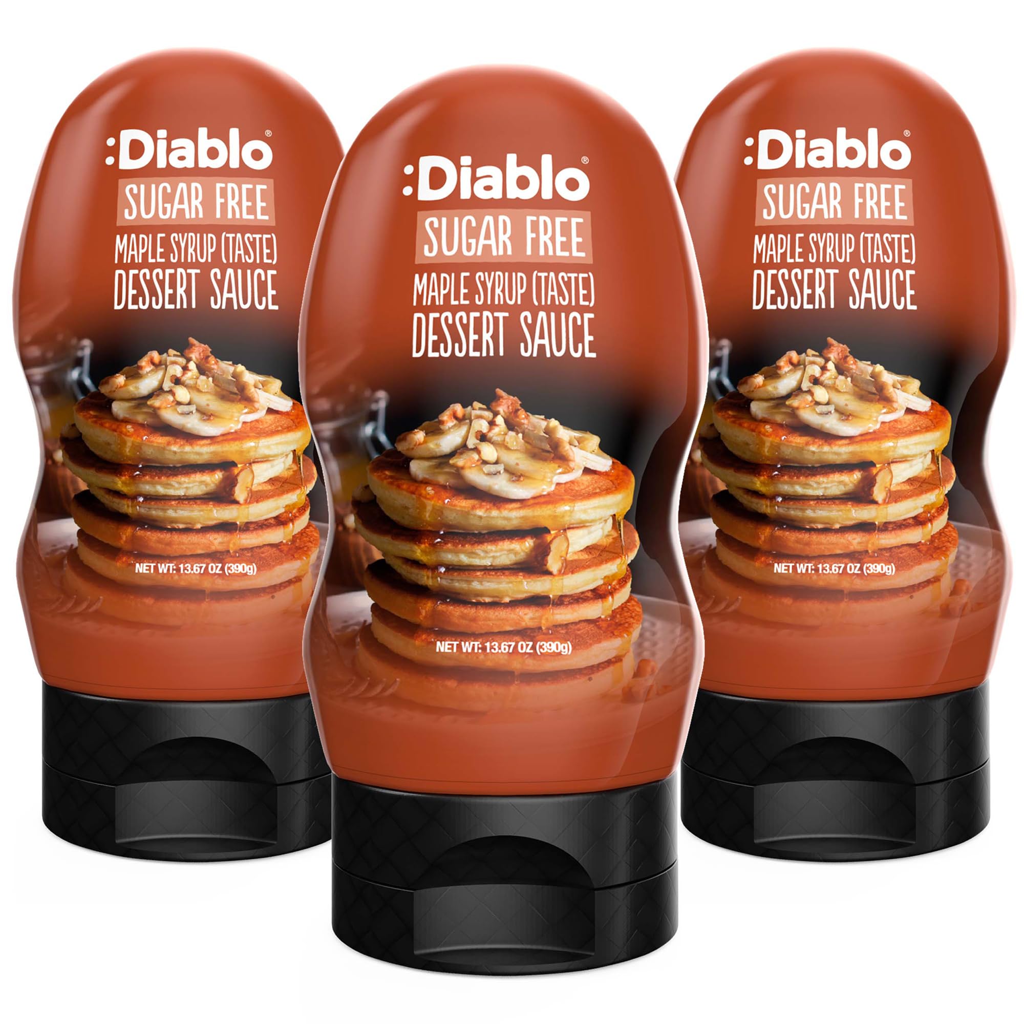 Diablo Sugar Free Dessert Sauce - Gluten-Free Syrup, Drizzle Sweetener, Keto Friendly Flavoring Topping, Perfect for Gifting, No Added Sugar - Maple Syrup, 390g, 13.67oz - 3 Pack