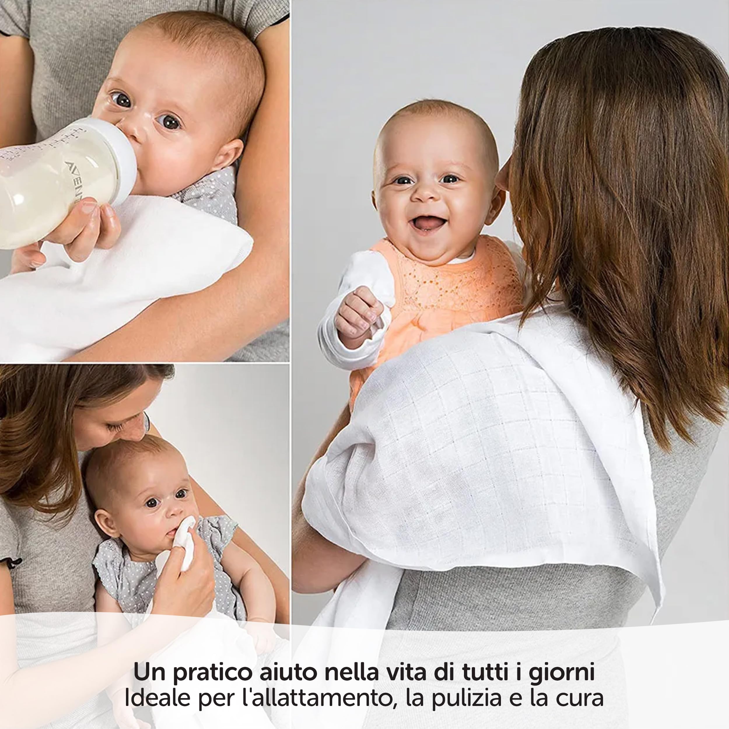 Teli in Mussola Neonato 80x80 Oeko-Tex Standard 100 10 Pezzi Bianco