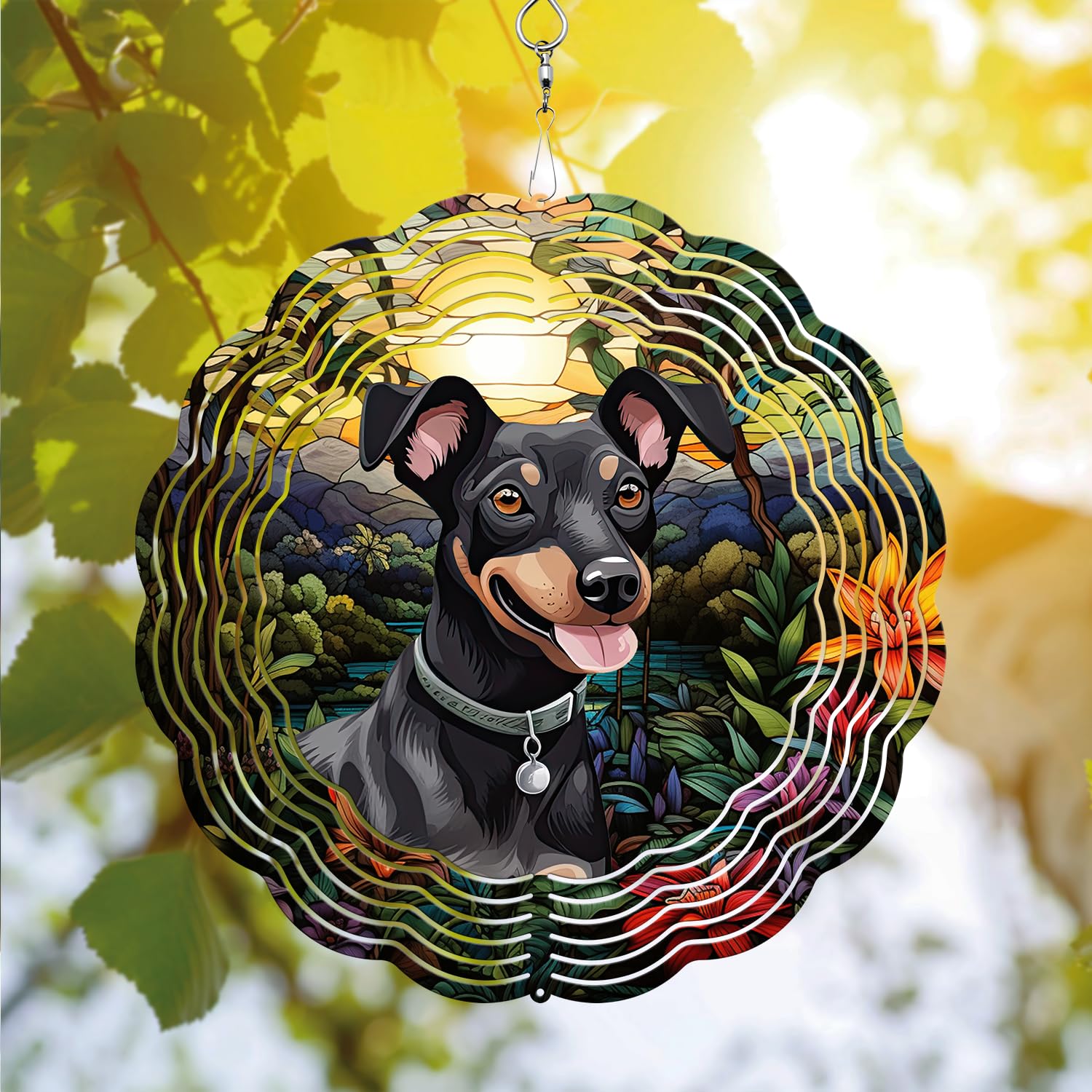 64memory Manchester Terrier Dog Wind Spinner, Manchester Terrier Wind Spinner Hanging for Yard and Garden, Unique Gift Wind Spinner, 3D Hanging Wind Spinner Outdoor