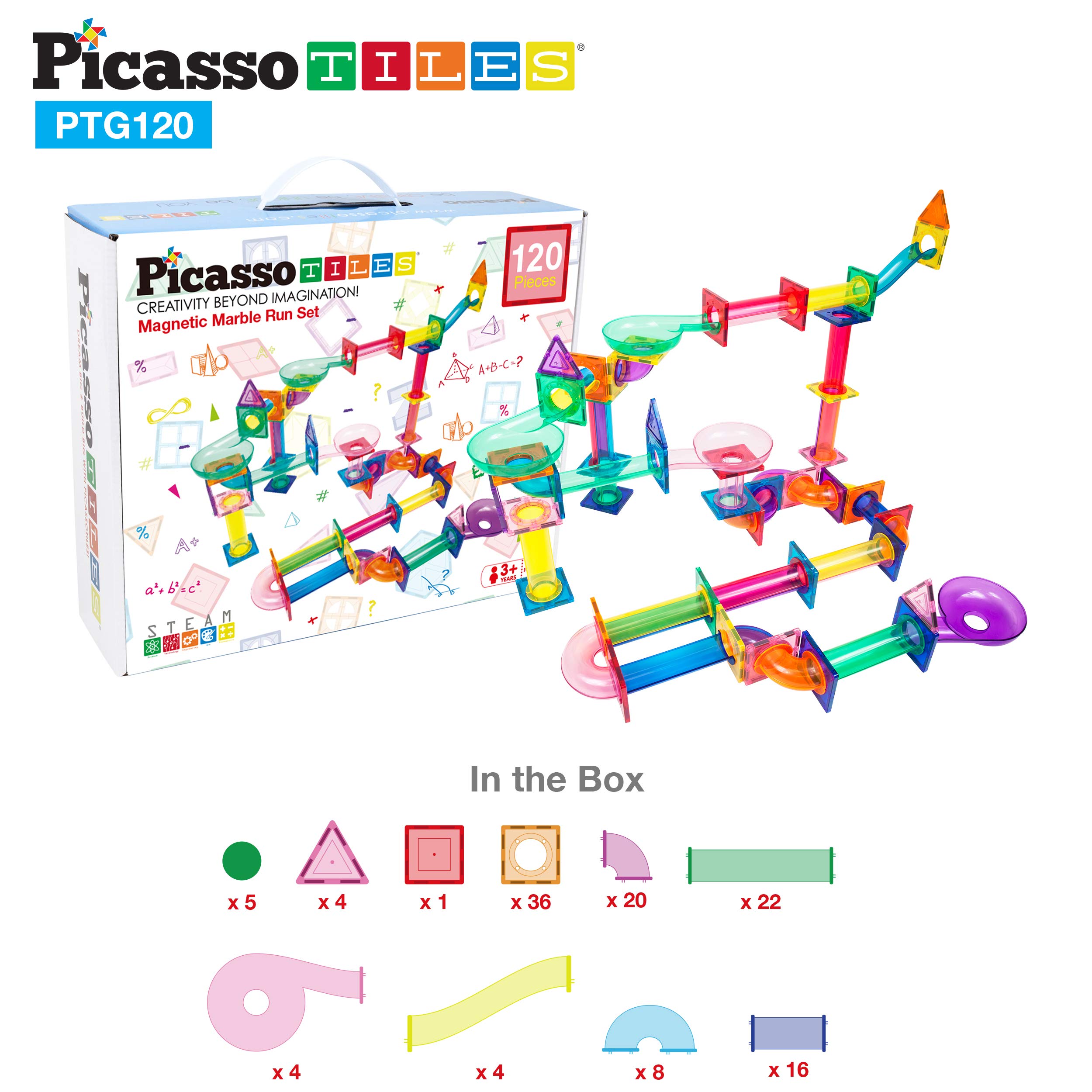 PicassoTiles Marble Run 120 Piece Building Blocks Tile