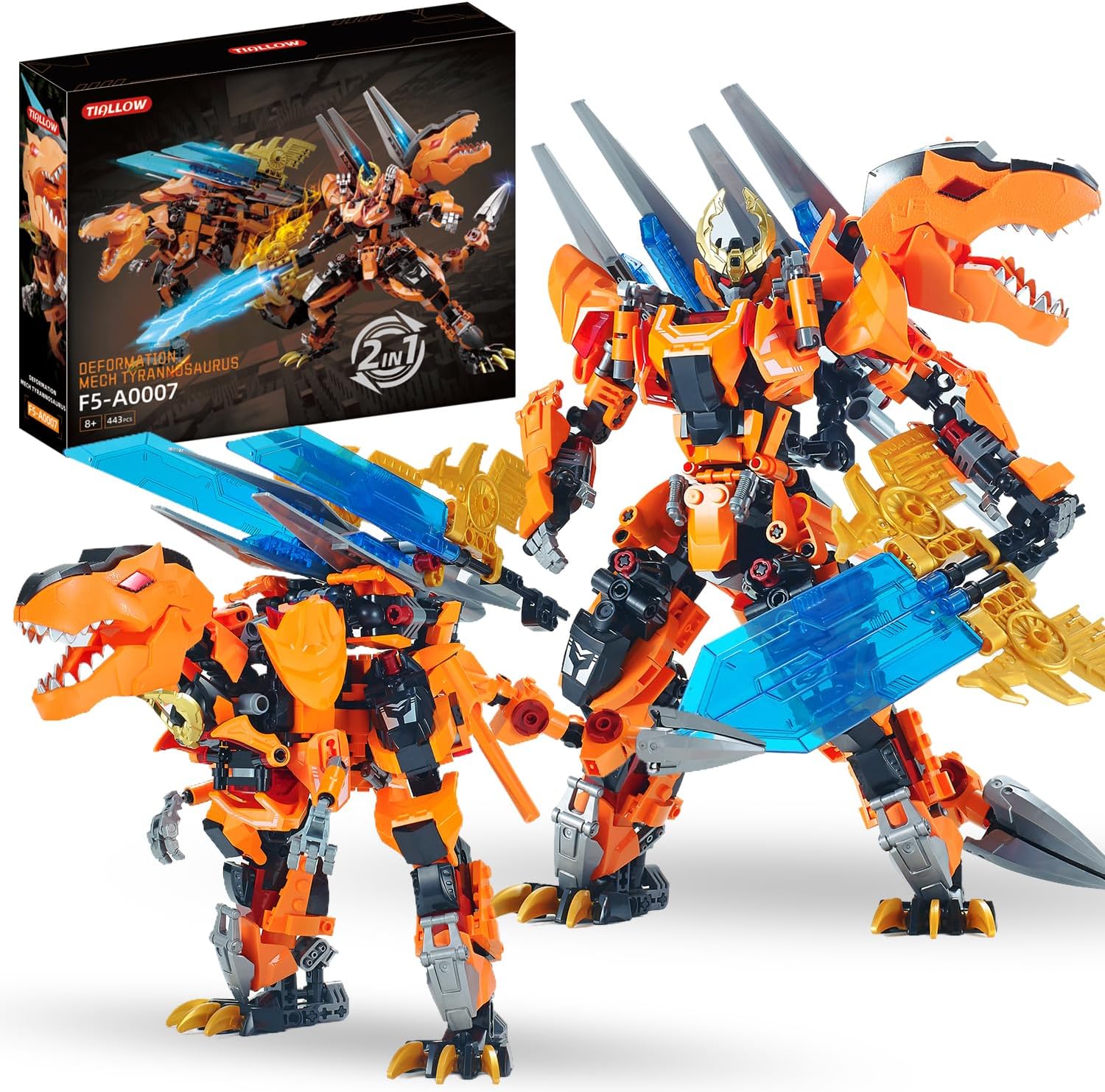 T-Rex 2 in 1 Transforming Sets for Boys Age 8-12,Mech Building Block Figure Toy,Dinosaur Transform Robot Building Kits,Birthday for Kids Adult 8-12 Years Old and up(T-Rex)