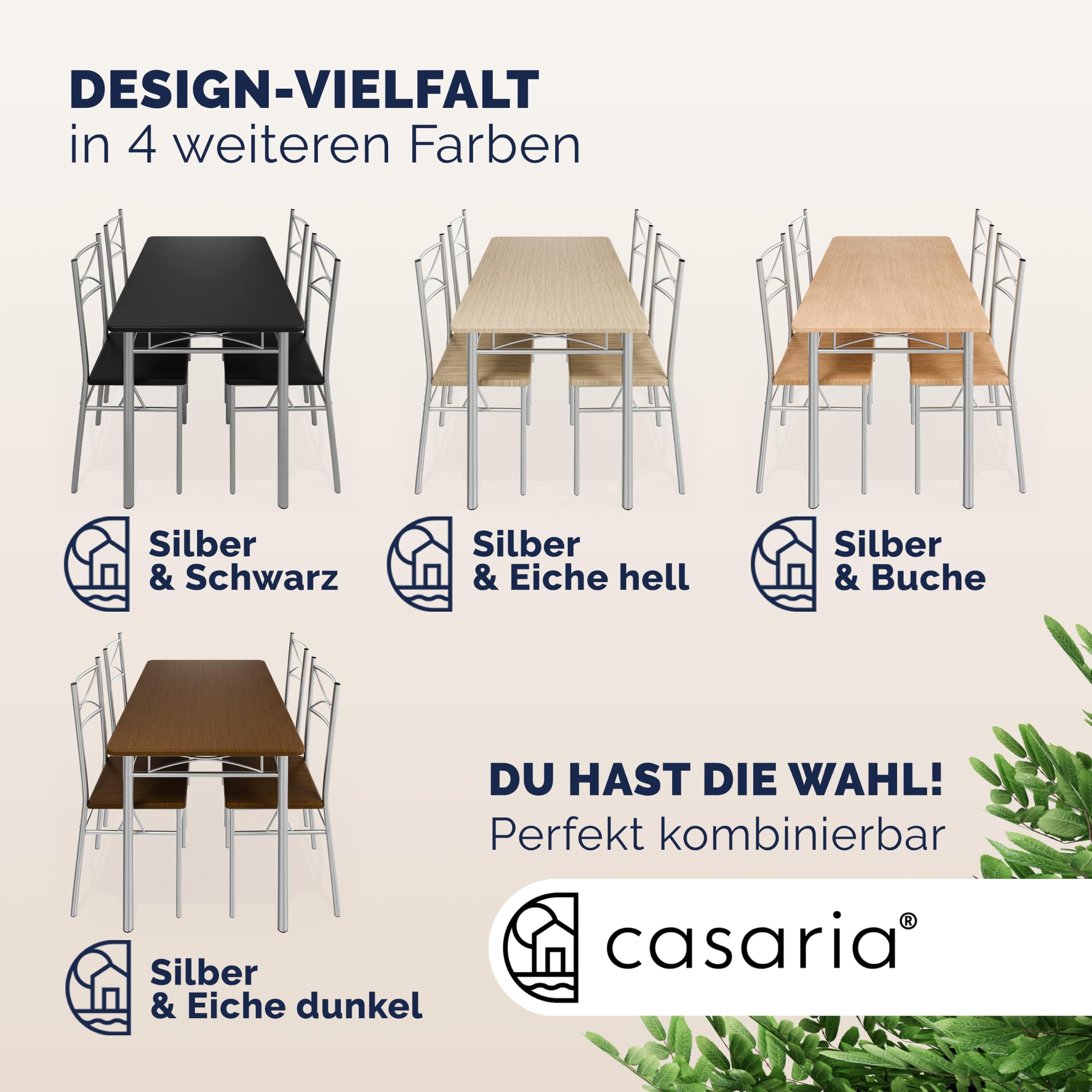 Casaria® Esstisch mit 4 Stühlen Holz 5-TLG Set Metall 110x70cm Industrial Esszimmer Küche Stühle Tisch Möbel Essgruppe Sitzgruppe Paul Weiß