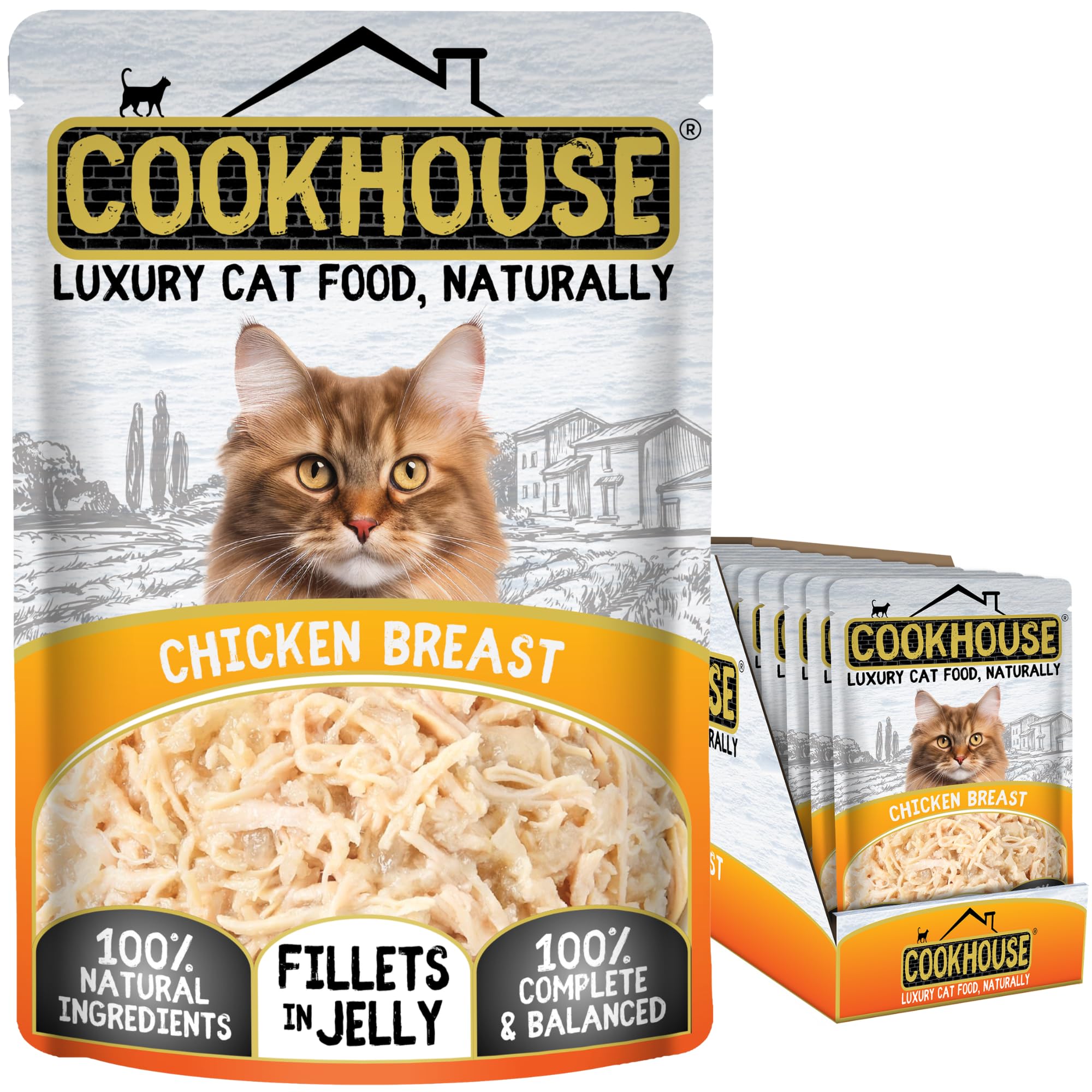 COOKHOUSE 100% Natural & Complete Luxury Wet Cat Food - Chicken Breast - Fillets in Jelly - 18 x 70g Pouches
