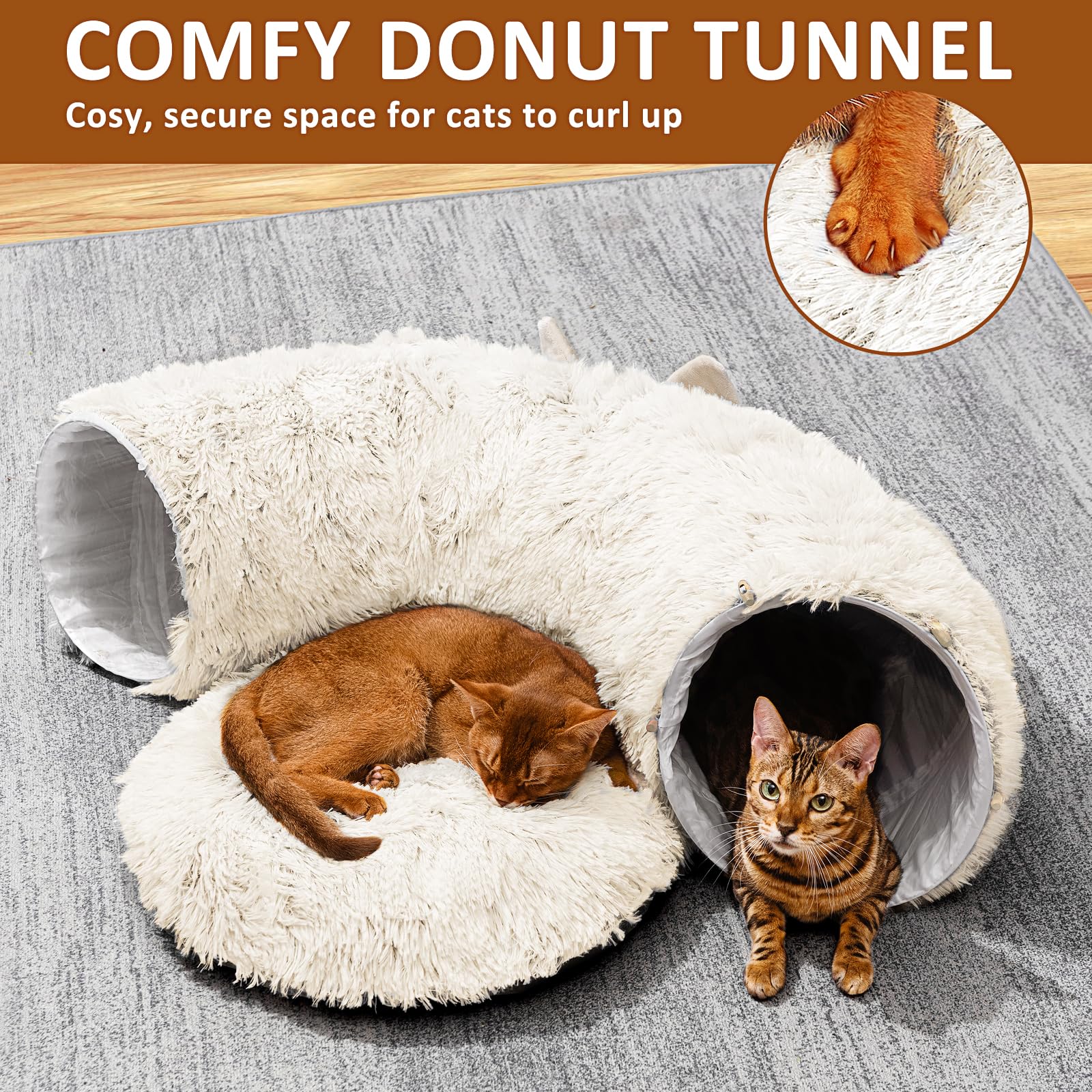 Túnel Para Gatos 3 Em 1 Morikey - Cama Donut Com Brinquedos - Para Gatos Internos
