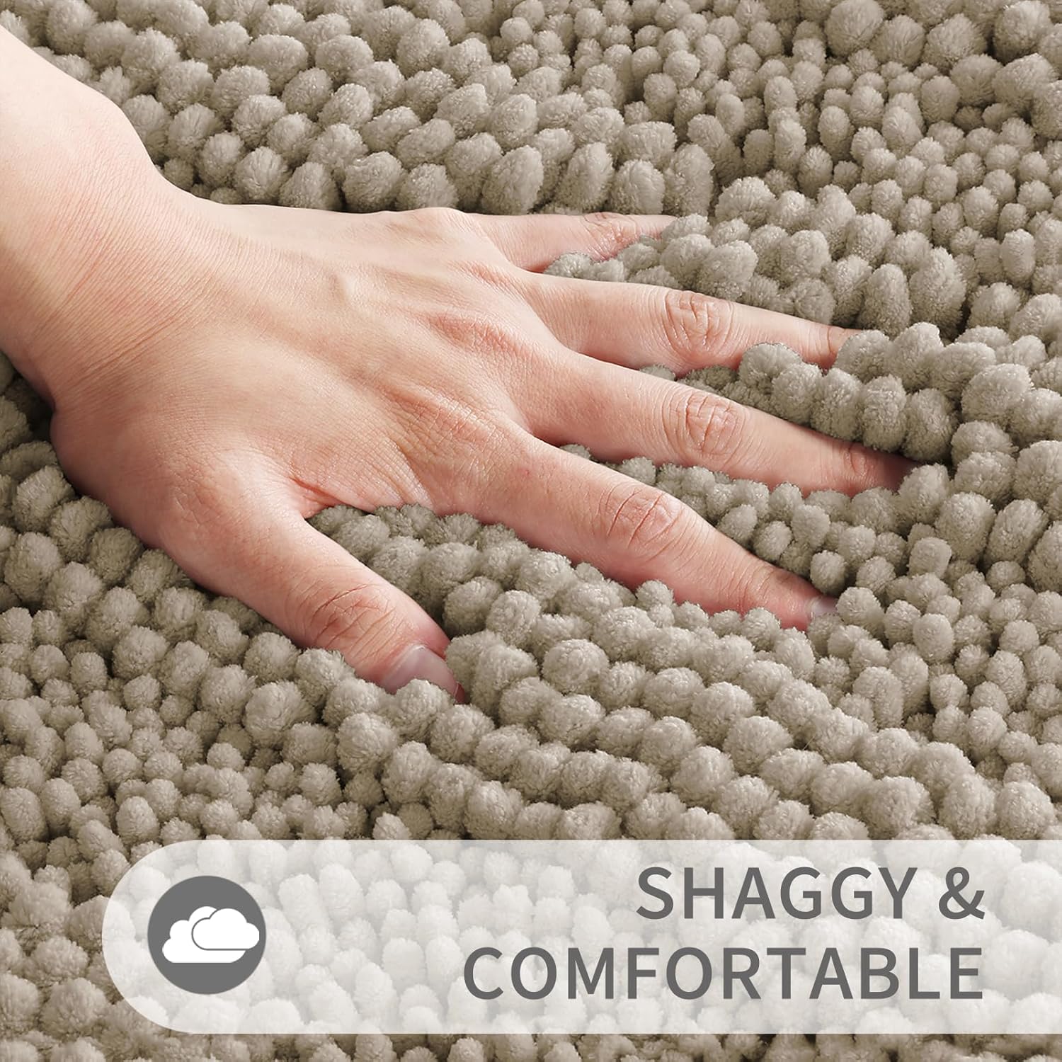 Yimobra Bathroom Rugs Sets 2 Piece, Soft Absorbent Chenille Bath Mat and U-Shaped Toilet Rug, Non Slip Machine Washable Quick Dry, Plush Shower Rugs for Bathroom Floor, 24"x17"+24"x20", Camel - Image 4