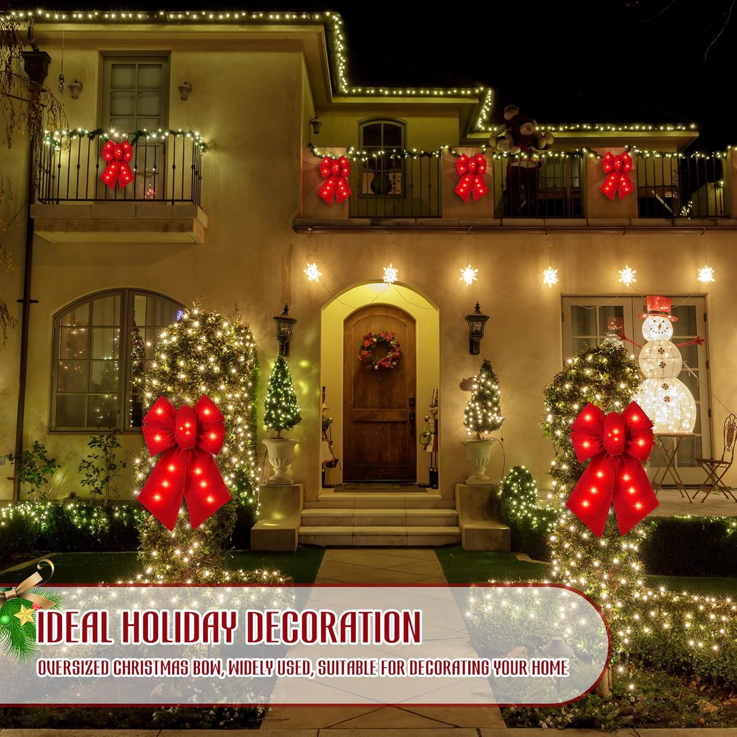 6 Pack Pre-lit Red Christmas Bow Large LED Red Velvet Christmas Wreath Bow 12 x 19 Wired Red Bow with 30 Lights for Large Gifts Christmas Garland Indoor/Outdoor Fence Decorations