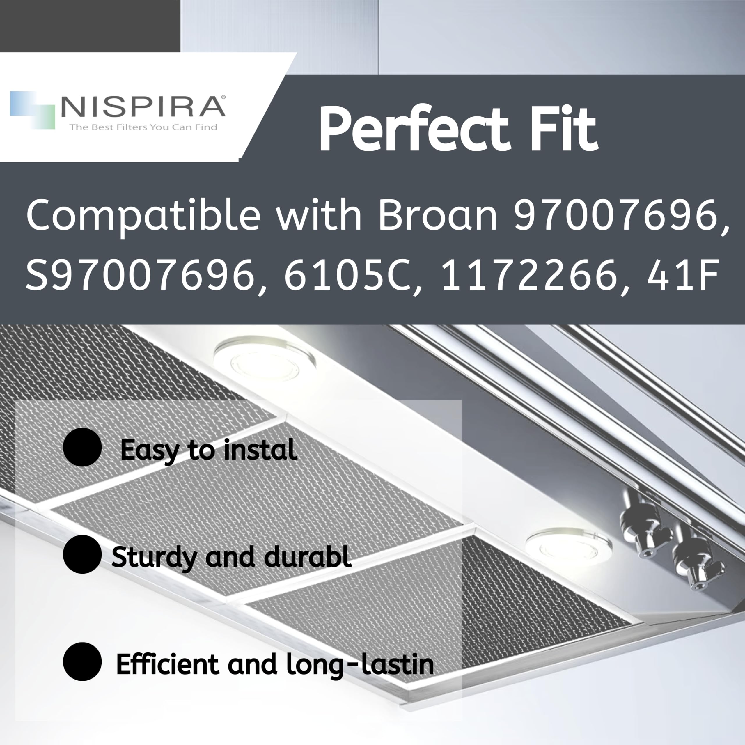 Nispira Filtro de grasa de repuesto para campana extractora con carbón compatible con Broan 97007696, S97007696, 6105C, 1172266, 41F. Un juego de 12 filtros