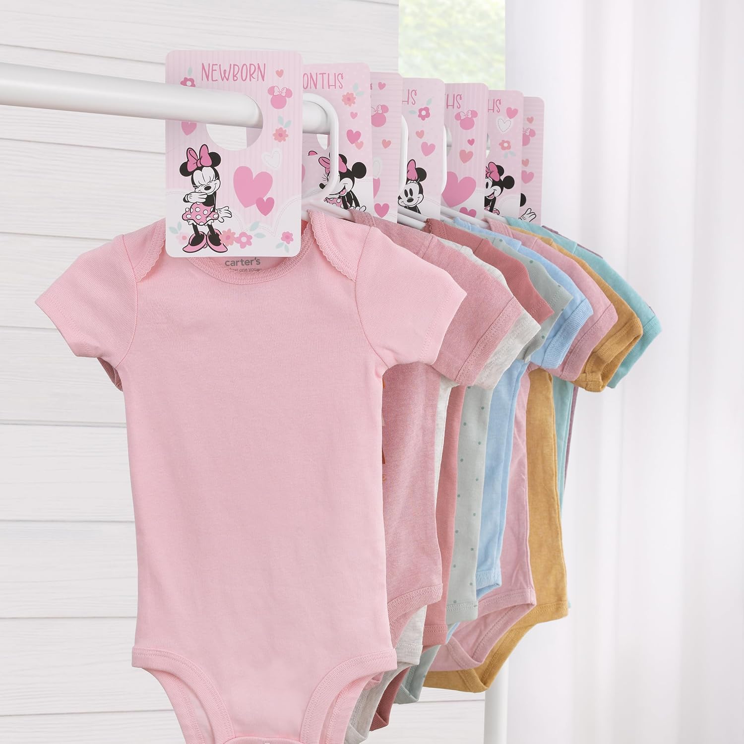 NoJo Disney Minnie Mouse Pink, Black, and White Nursery Baby Closet Dividers - Set of 7 Newborn to 24 Months