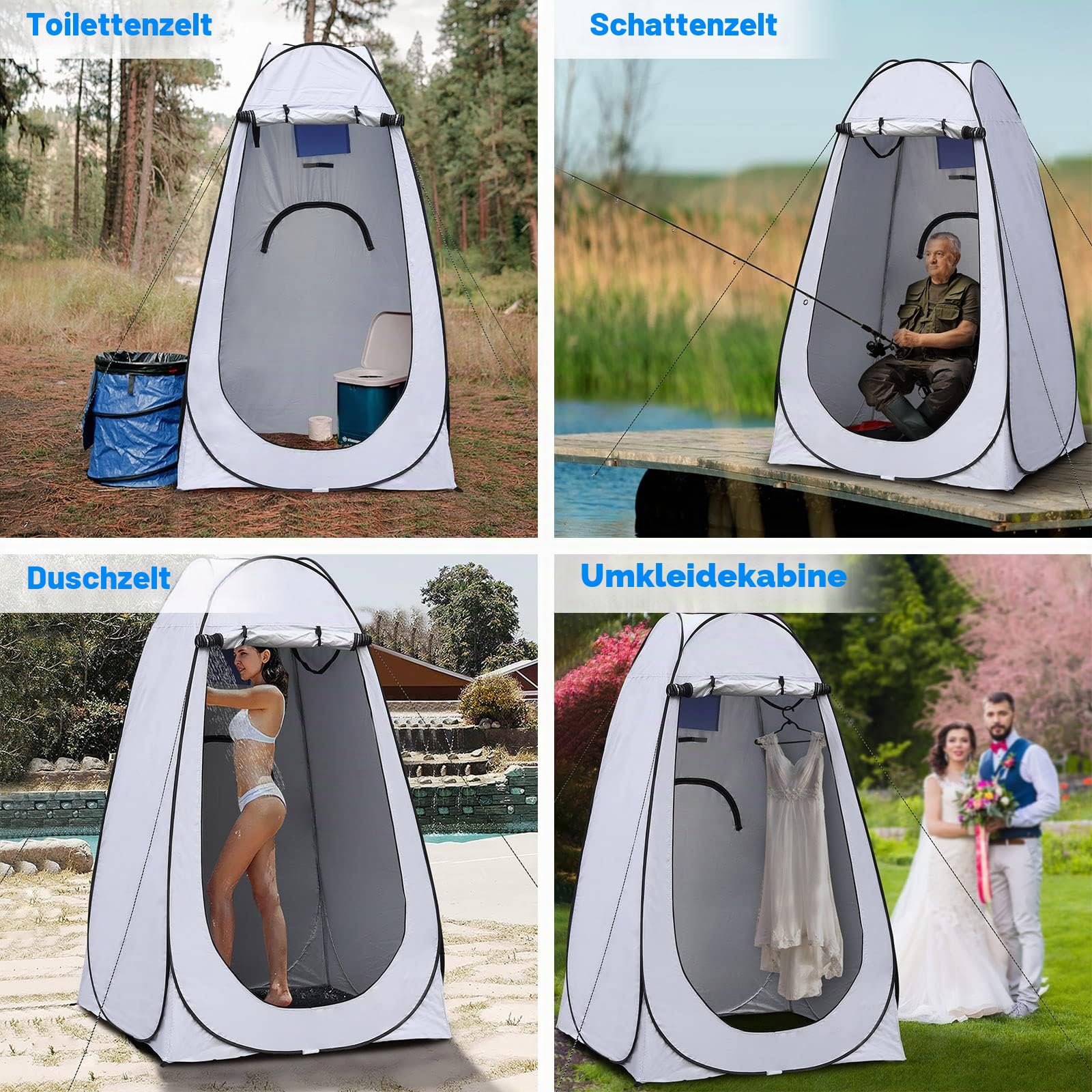 TUKAILAI Camping Toilettenzelt Duschzelt Pop Up Umkleidezelt Privatsphäre Toilette Umkleidekabine Lagerzelt Mobile Outdoor WC Zelt für Camping & Beach, mit Tragetasche 120 x 120 x 190 cm grau