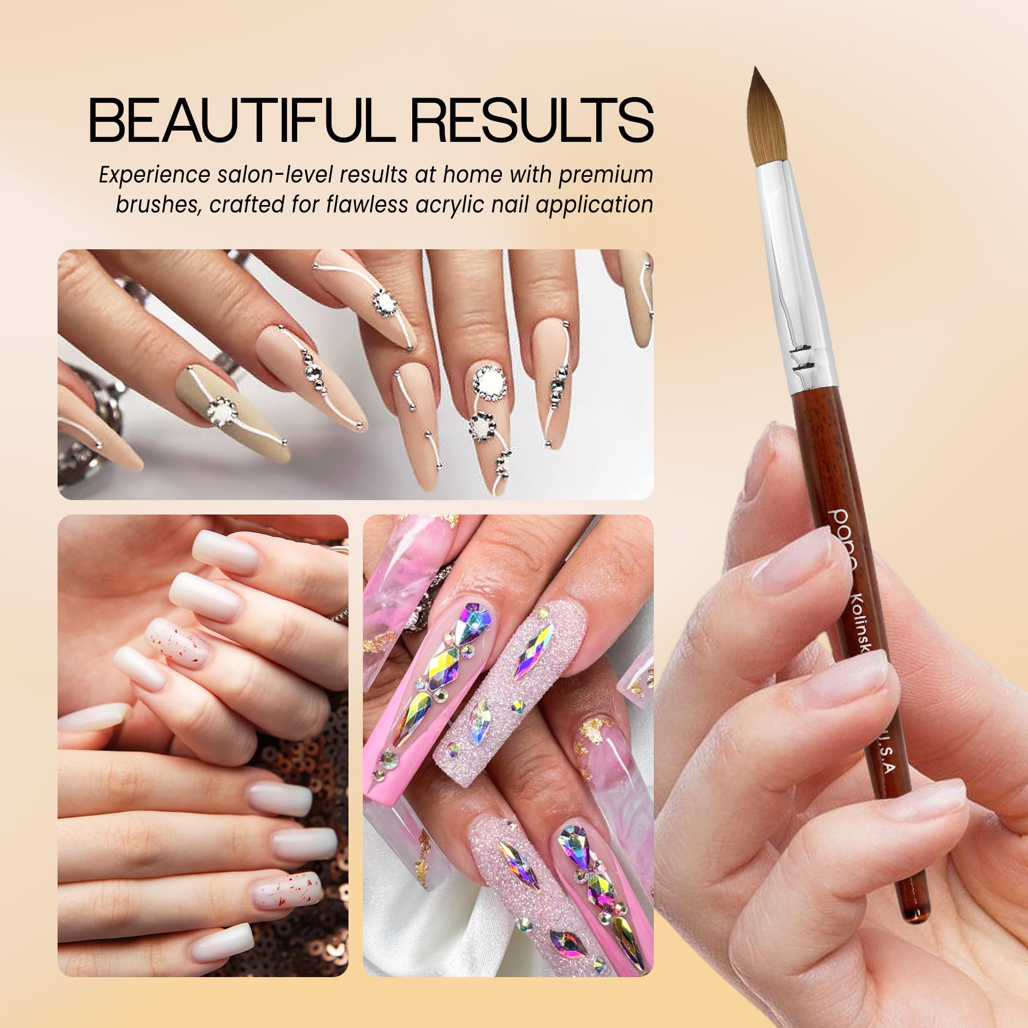 PANA Pure Kolinsky Hair Oval Crimped Acrylic Nail Brush with Silver Ferrule