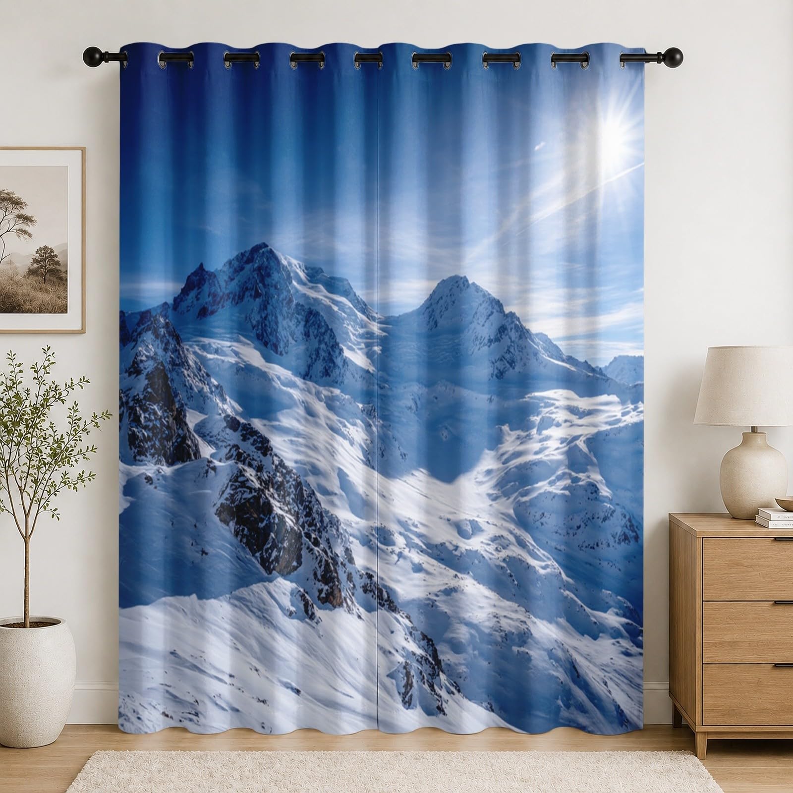 Rideaux occultants 140x225 cm lot de 2 bleus à oeillets imprimé glacier pour chambre