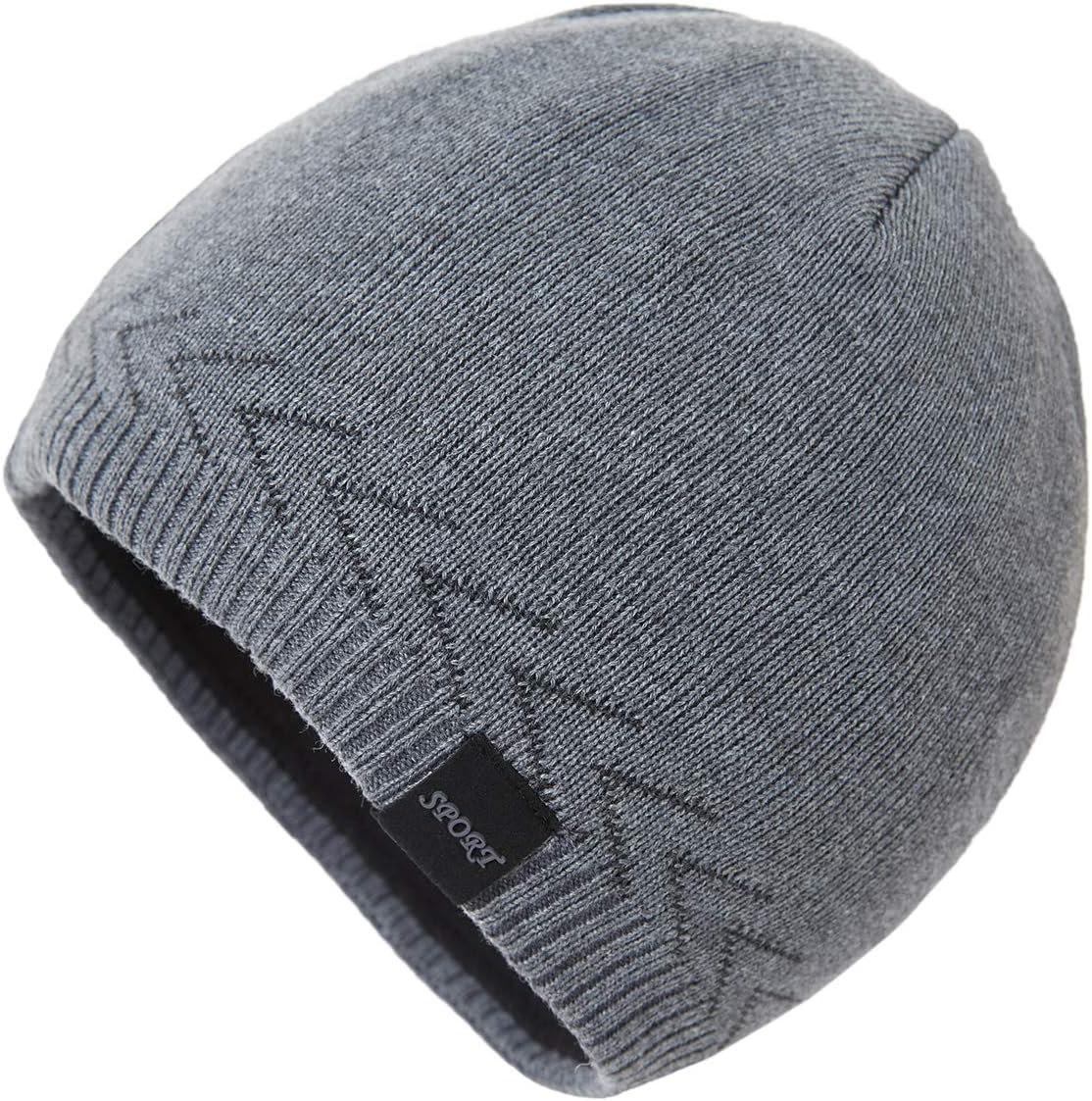 Mens Winter Warm Knitting Hats Plain Skull Beanie Cuff Toboggan Knit Cap