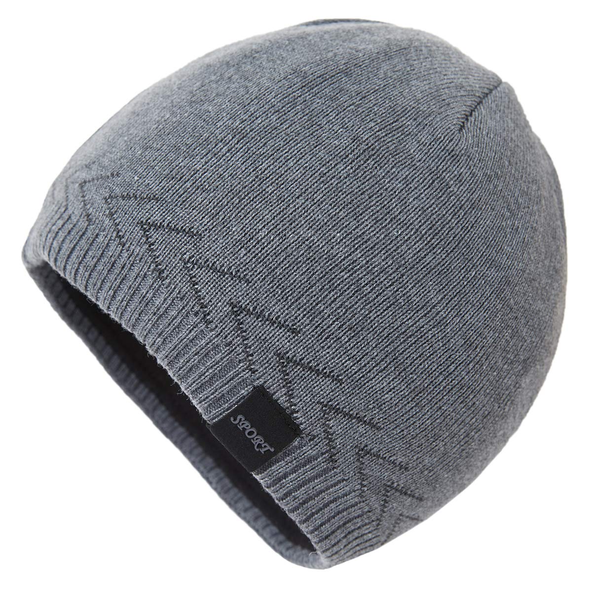 OMECHYMen's Winter Warm Knitting Hat Plain Skull Beanie Camo Tobogan Knit Cap, Grey, gray