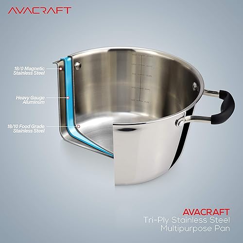 Miniatura 3 de AVACRAFT Horno holandés de tres capas de acero inoxidable 1810 con tapa olla de horno holandés con tapa mejor sartén de chef con tapa de vidrio en