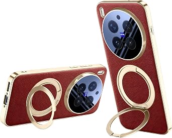 Case for Vivo X300 Pro, Lightweight Shock-Absorbent Phone Case with Built-in Rotating Ring Holder, Leather-Textured Finish, Wireless Charging Compatible for X300 Pro,Red