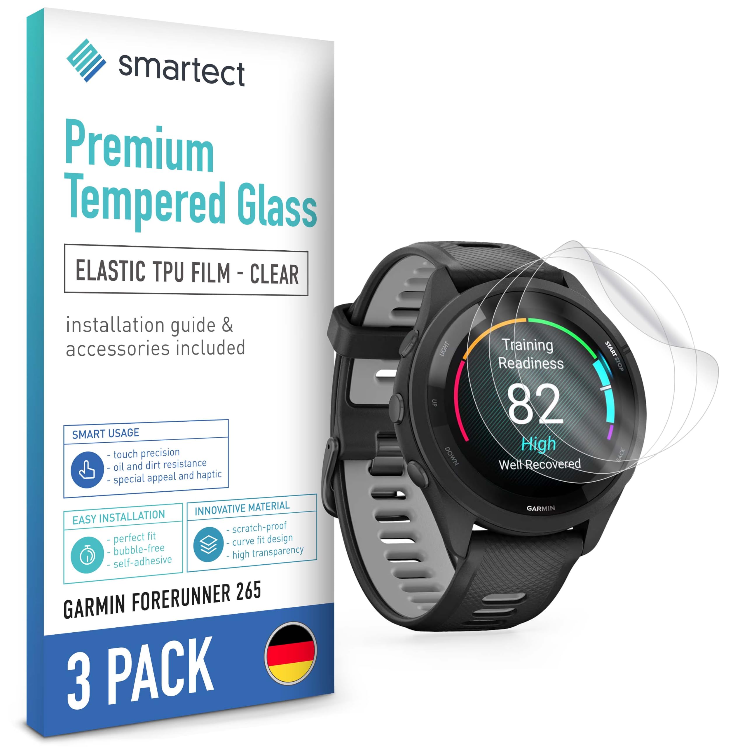 smartect TPU Ochraniacz Ekranu 3 Sztuki dla Garmin Forerunner 265 | Folia Ochronna Anti-Zarysowania, Ultra-przezroczysta, Bez Pęcherzyków, Anti-Odciski Palców, Przyjazna dla Etui