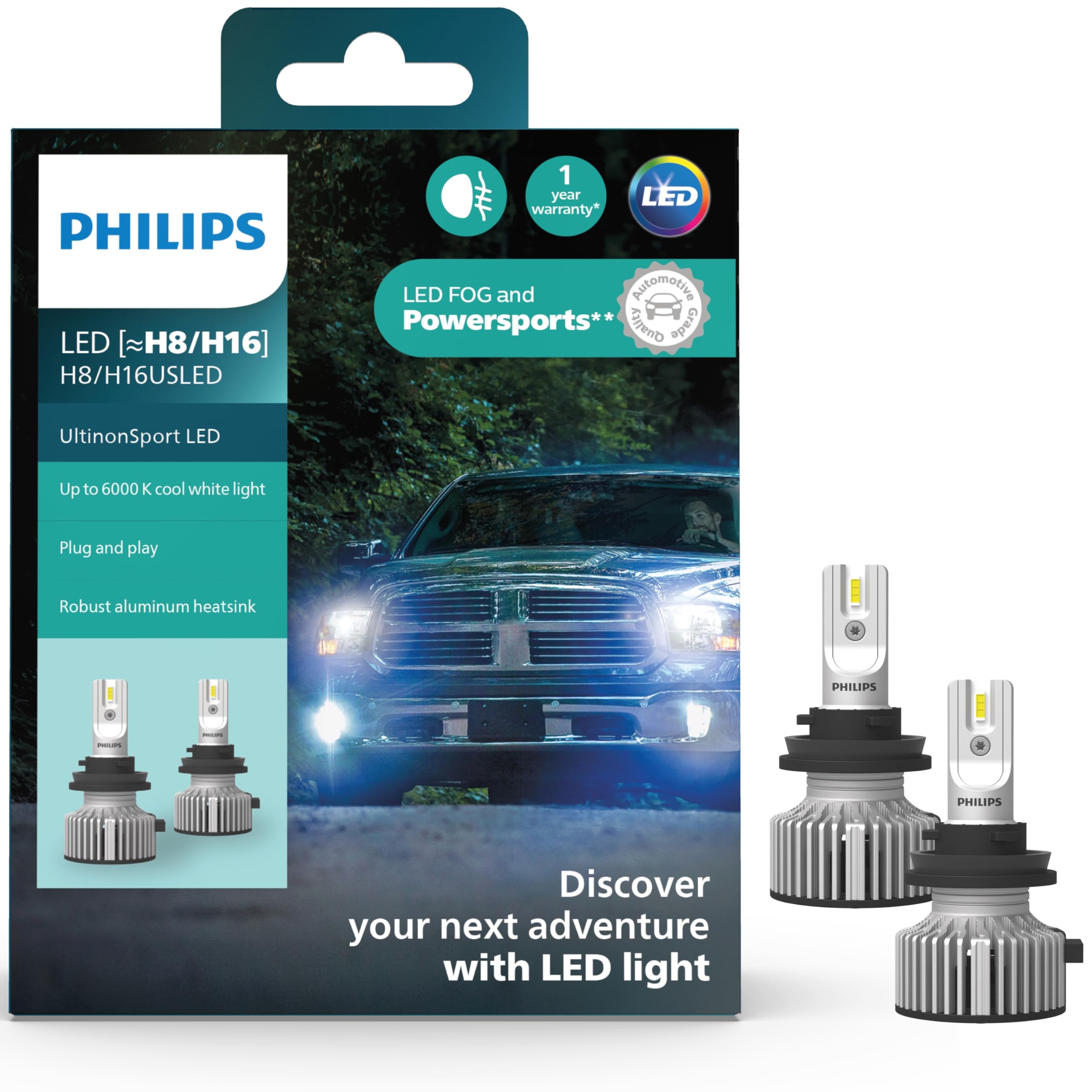 Amazon.com: Philips UltinonSport H8/H16 LED Bulb for Fog Light and