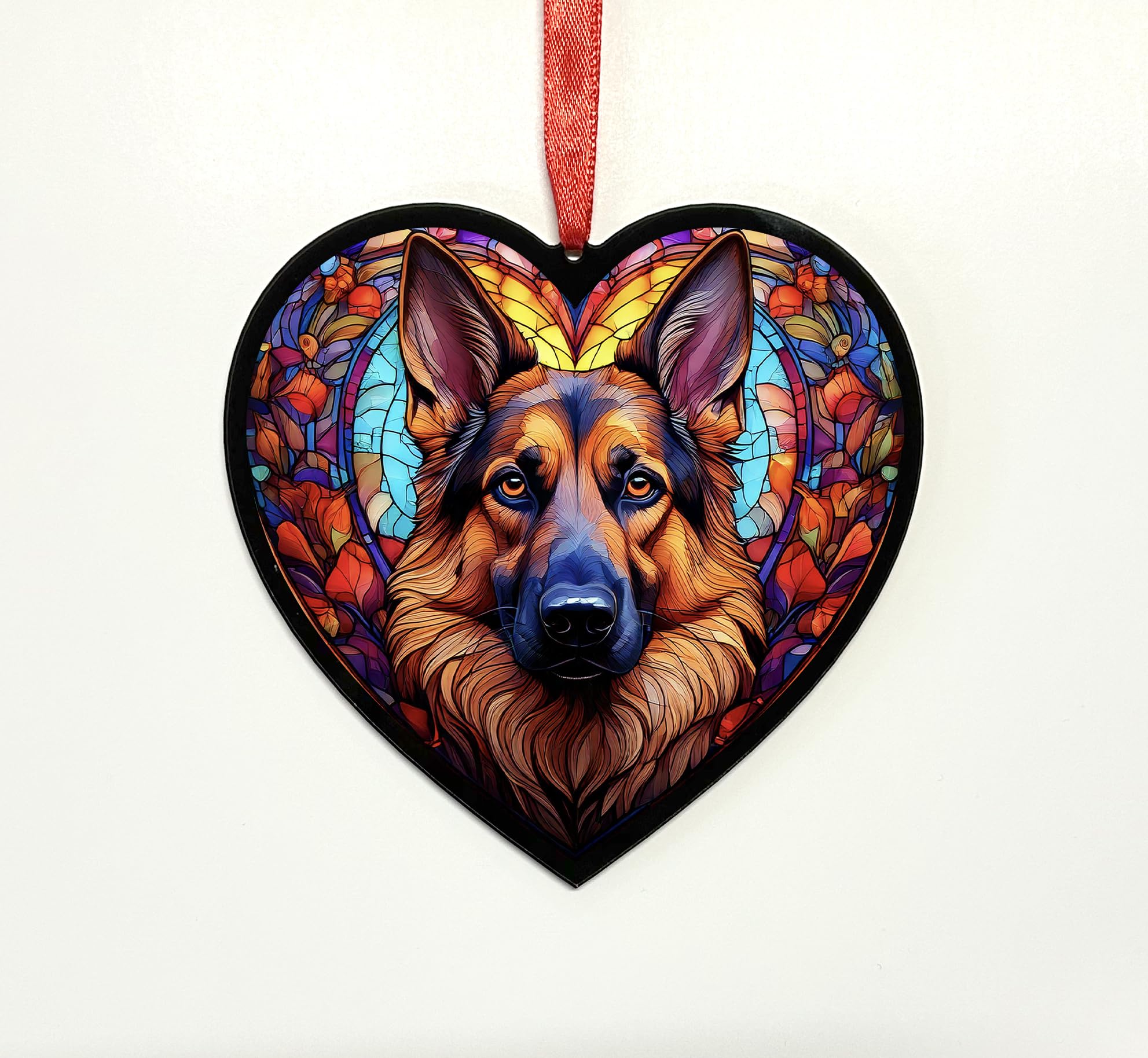 German Shepherd Tan Heart Suncatcher - Memorial or Gift for Dog Lovers - 19cm